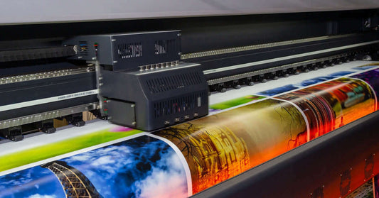 High-quality A3 brochure printing machine in action, showcasing vibrant designs and colors for business marketing.