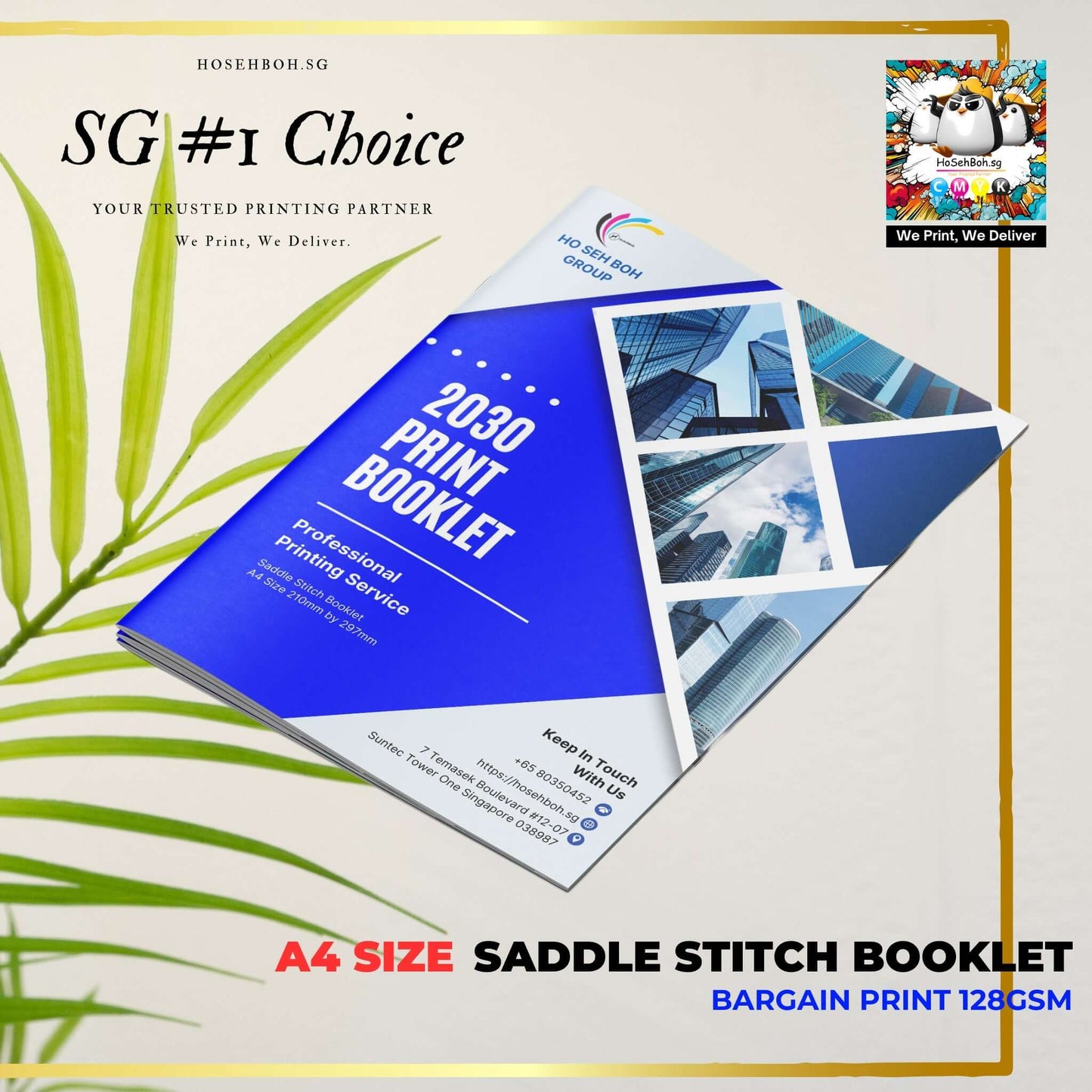 A4 saddle stitch booklet showcasing professional printing service in Singapore with vibrant design and quality finish.