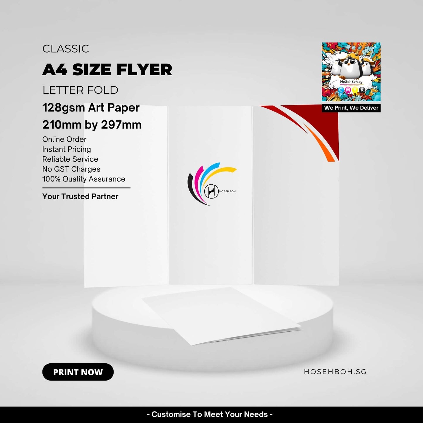 A4 Value Print 128gsm letter fold flyer showcasing customizable design for reliable online printing services.