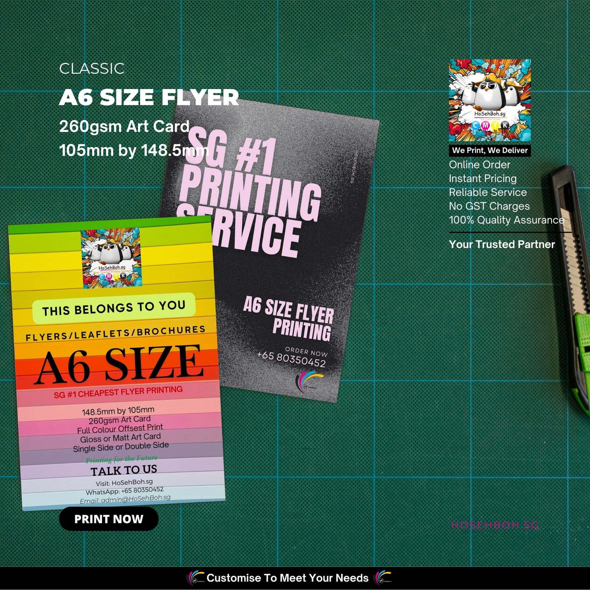 A6 Size Flyer showcasing vibrant designs for printing services in Singapore, perfect for promotions and events.
