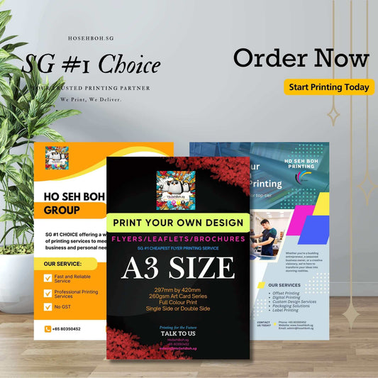 A3 Impact print flyer showcasing SG's #1 choice printing service with vibrant designs and printing options.