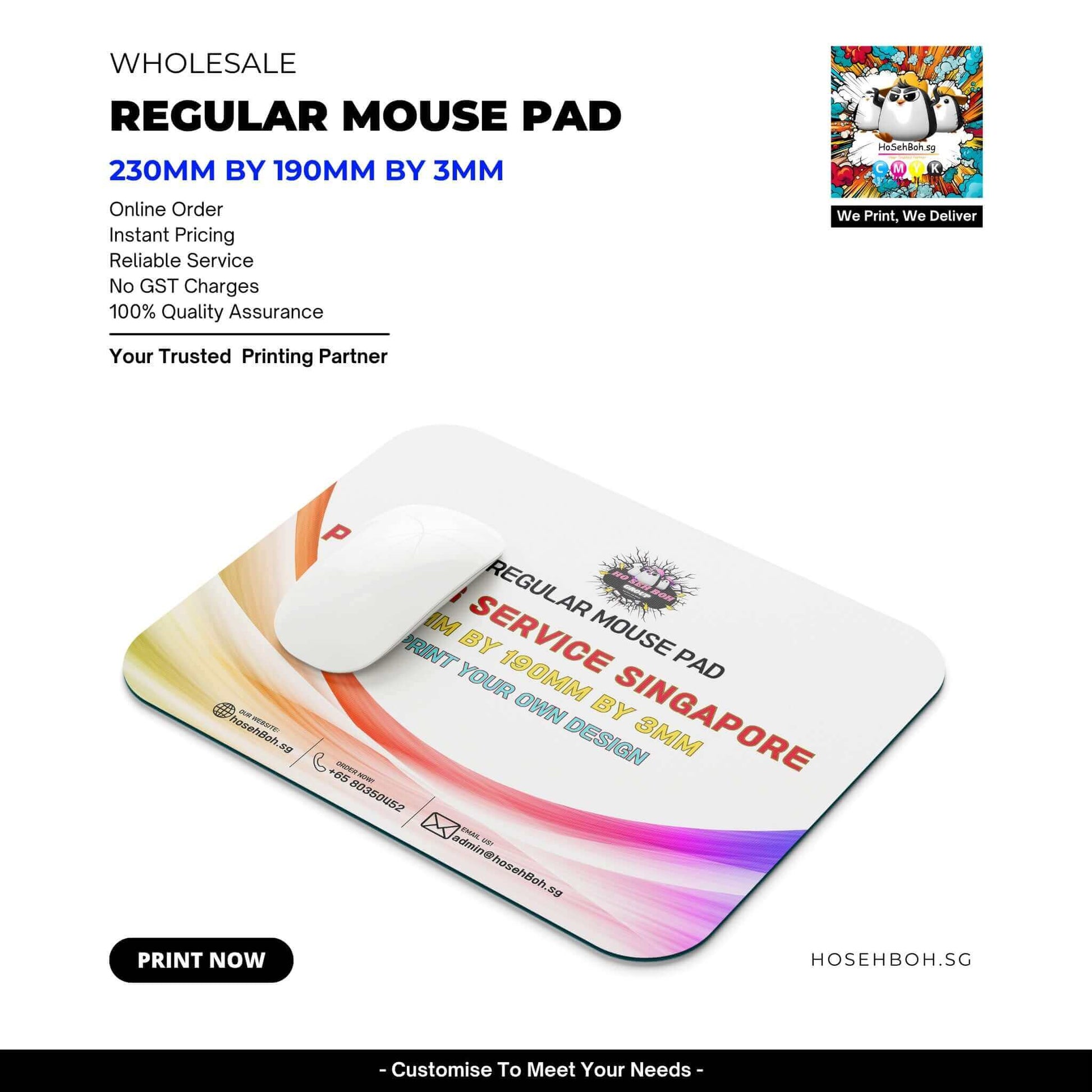 Wholesale regular mouse pad printing in Singapore with customizable design options and quality assurance.
