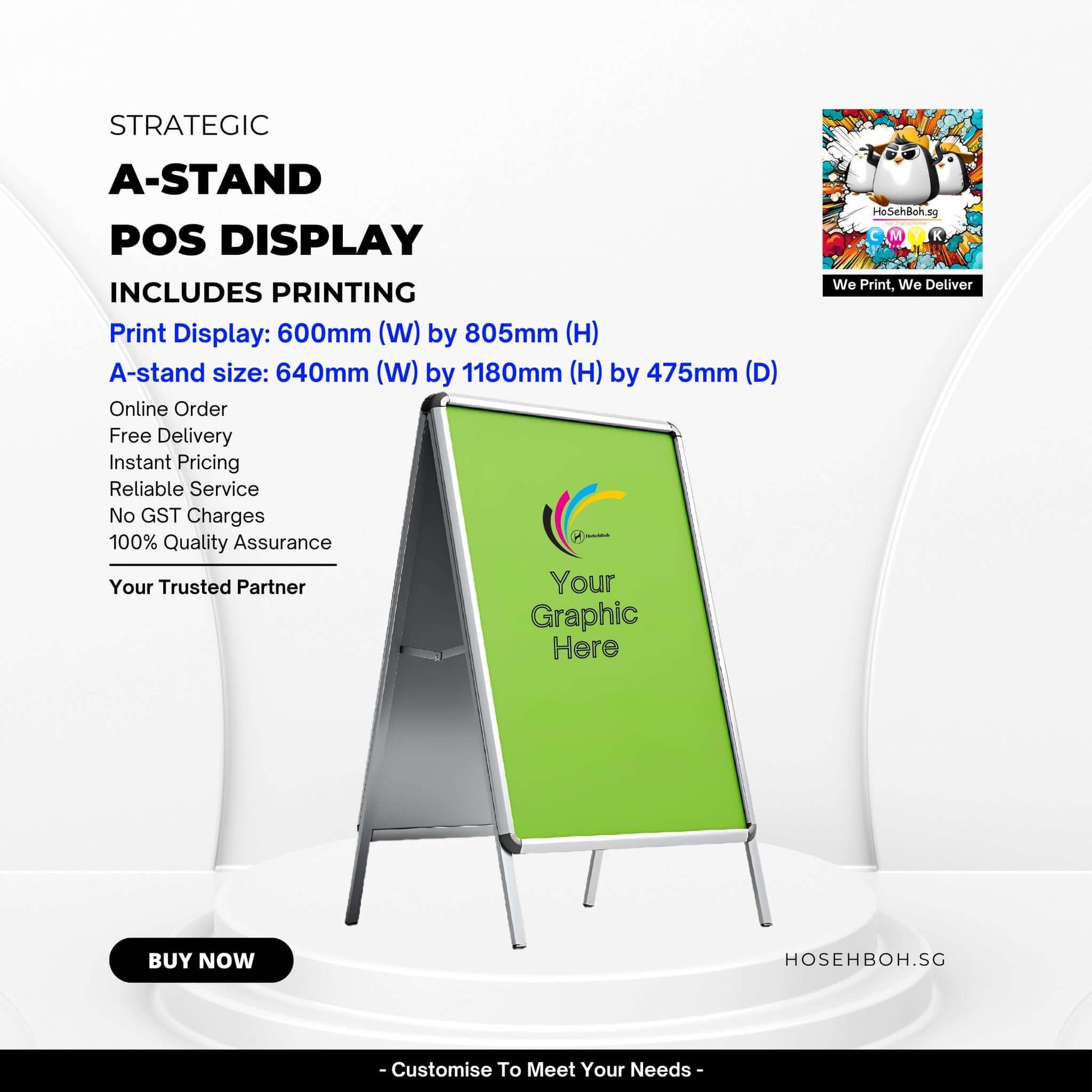 A-Stand POS Display by Ho Seh Boh Group in Singapore, includes printing and specifications for effective promotion.