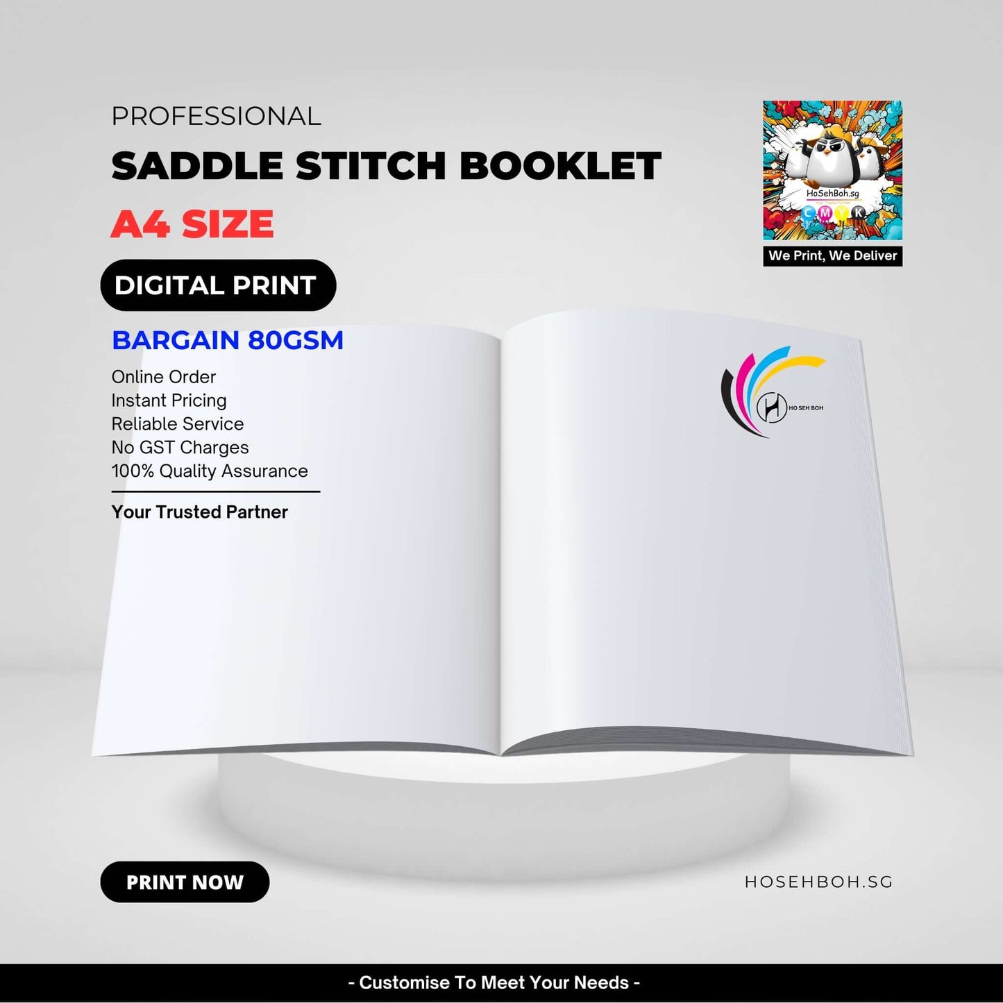 Professional A4 saddle stitch booklet showcasing reliable online ordering and quality assurance in Singapore.