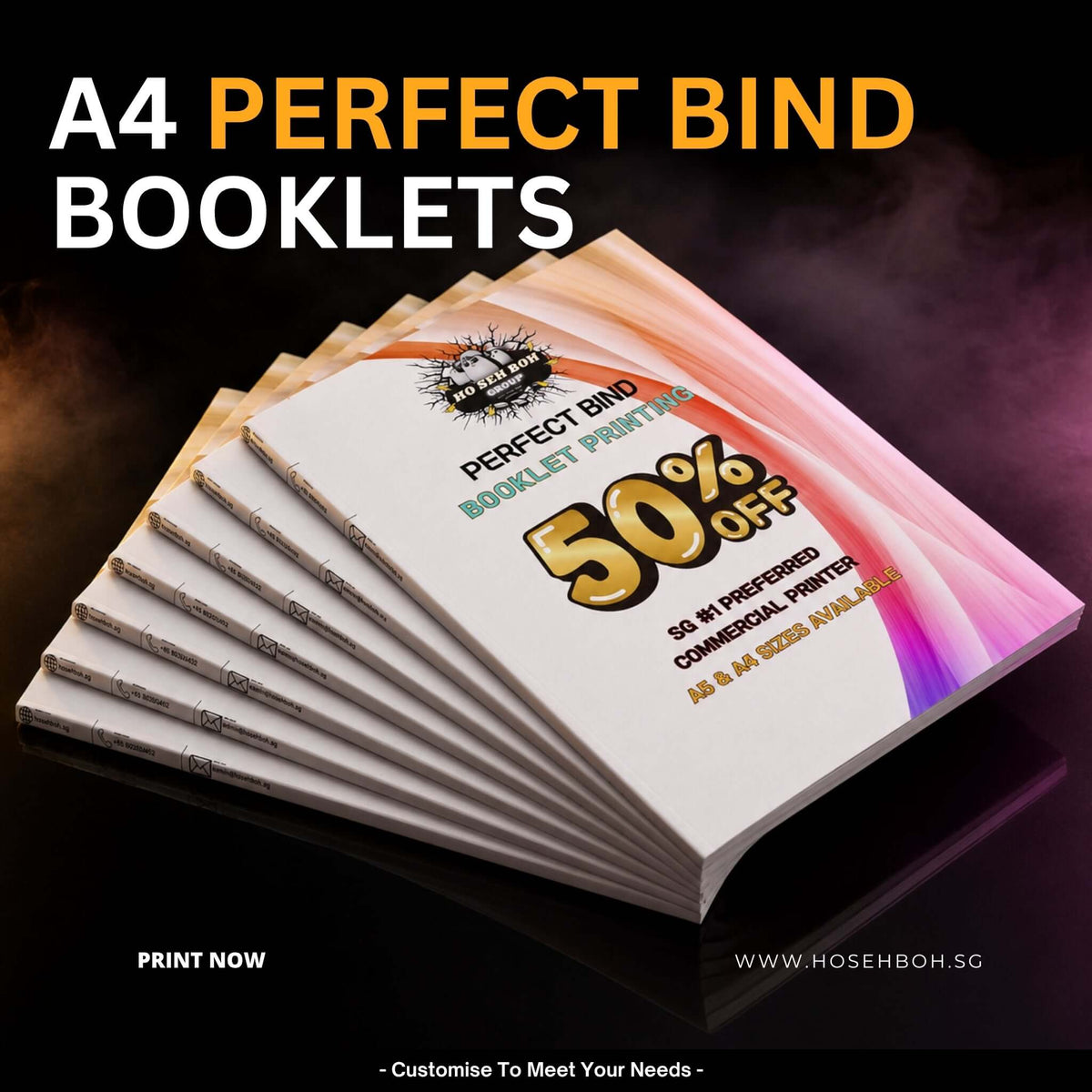 A4 Perfect Bind Booklet - Premium Value Print showcasing booklet printing with 50% off at Ho Seh Boh Group.