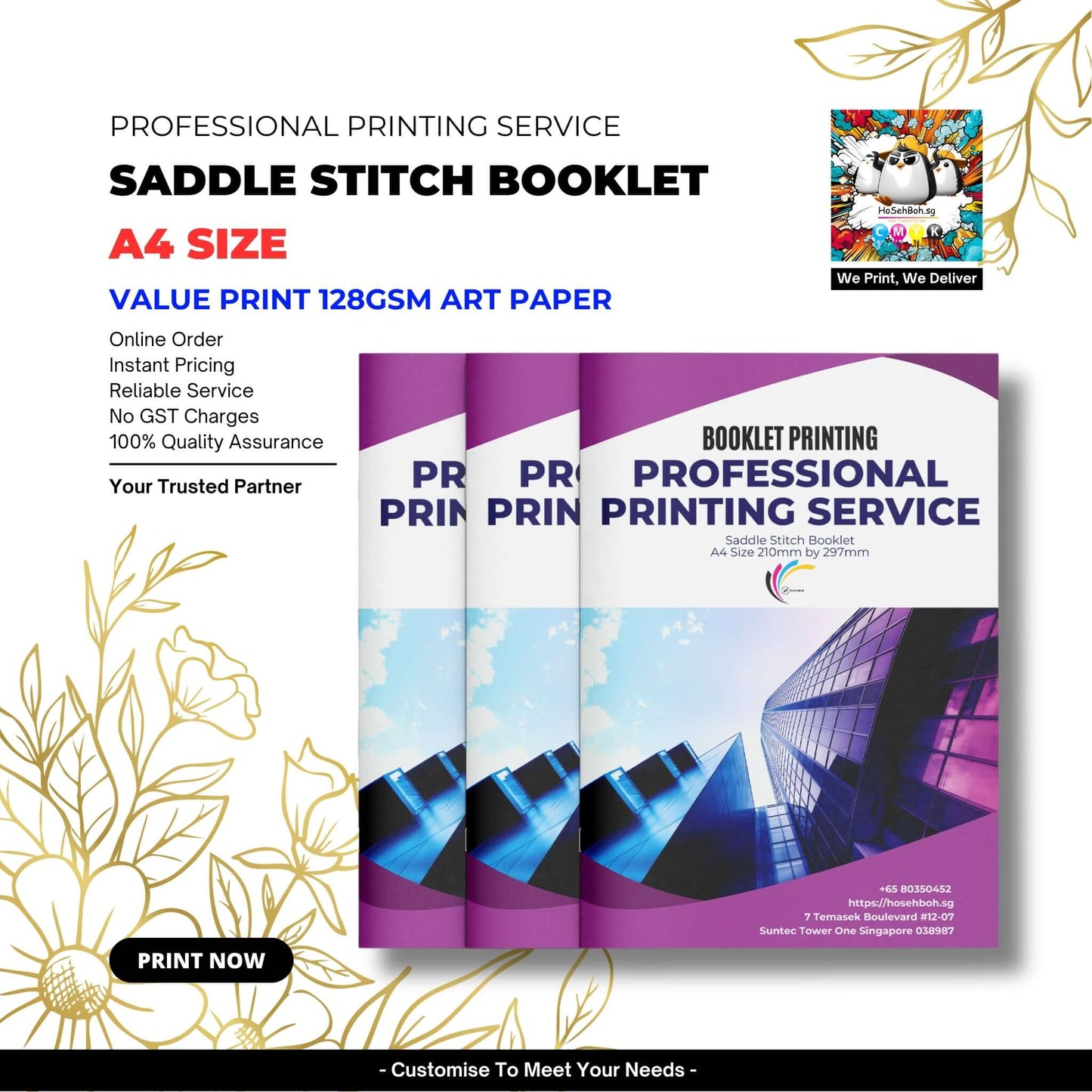 A4 saddle stitch booklet showcasing professional printing service in Singapore with value print options.