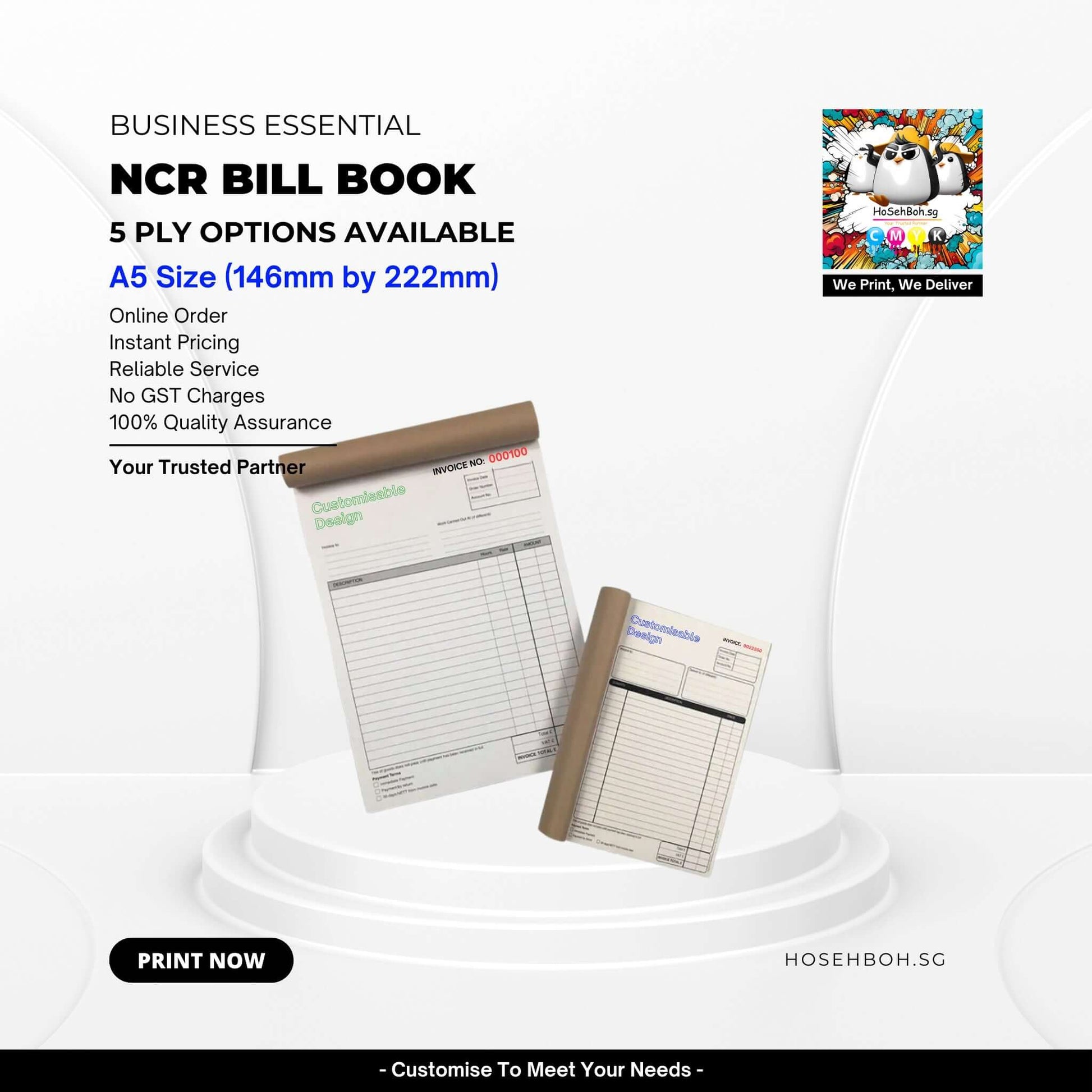 A5 NCR Bill Books for efficient transaction recording, featuring carbonless paper. Print Receipt Book for your business needs.