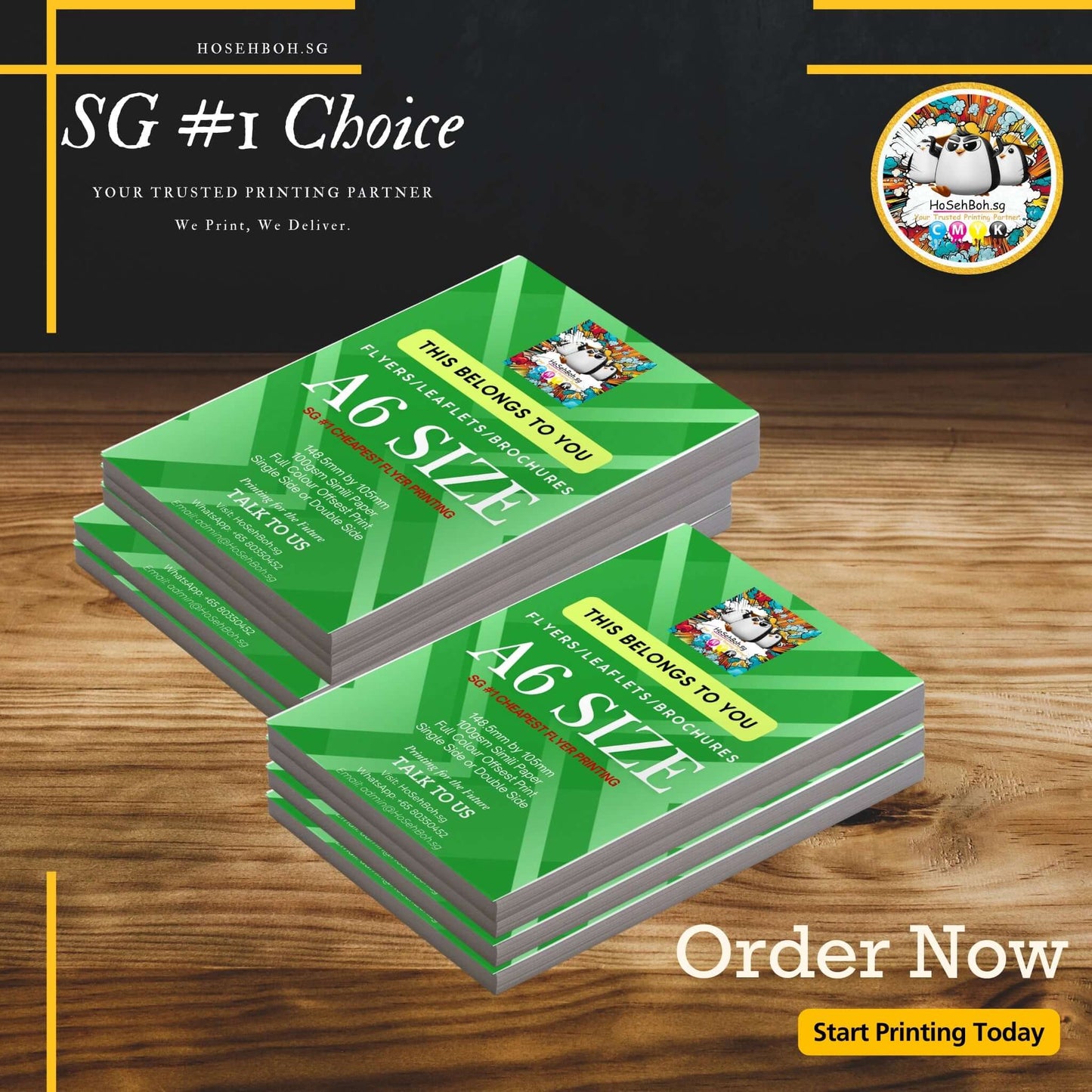 A6 Digital Economic Print flyers stacked, highlighting cheap flyer printing services in Singapore. Order your prints today!