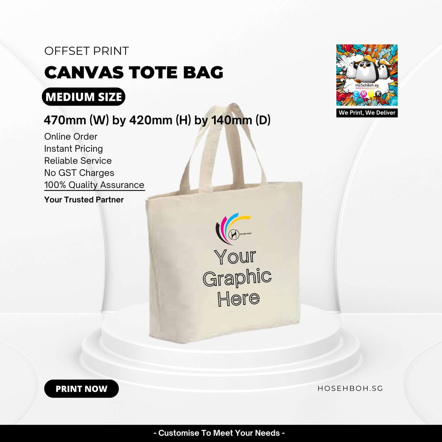 Medium canvas tote bag for custom logo printing, available online with quality assurance in Singapore.