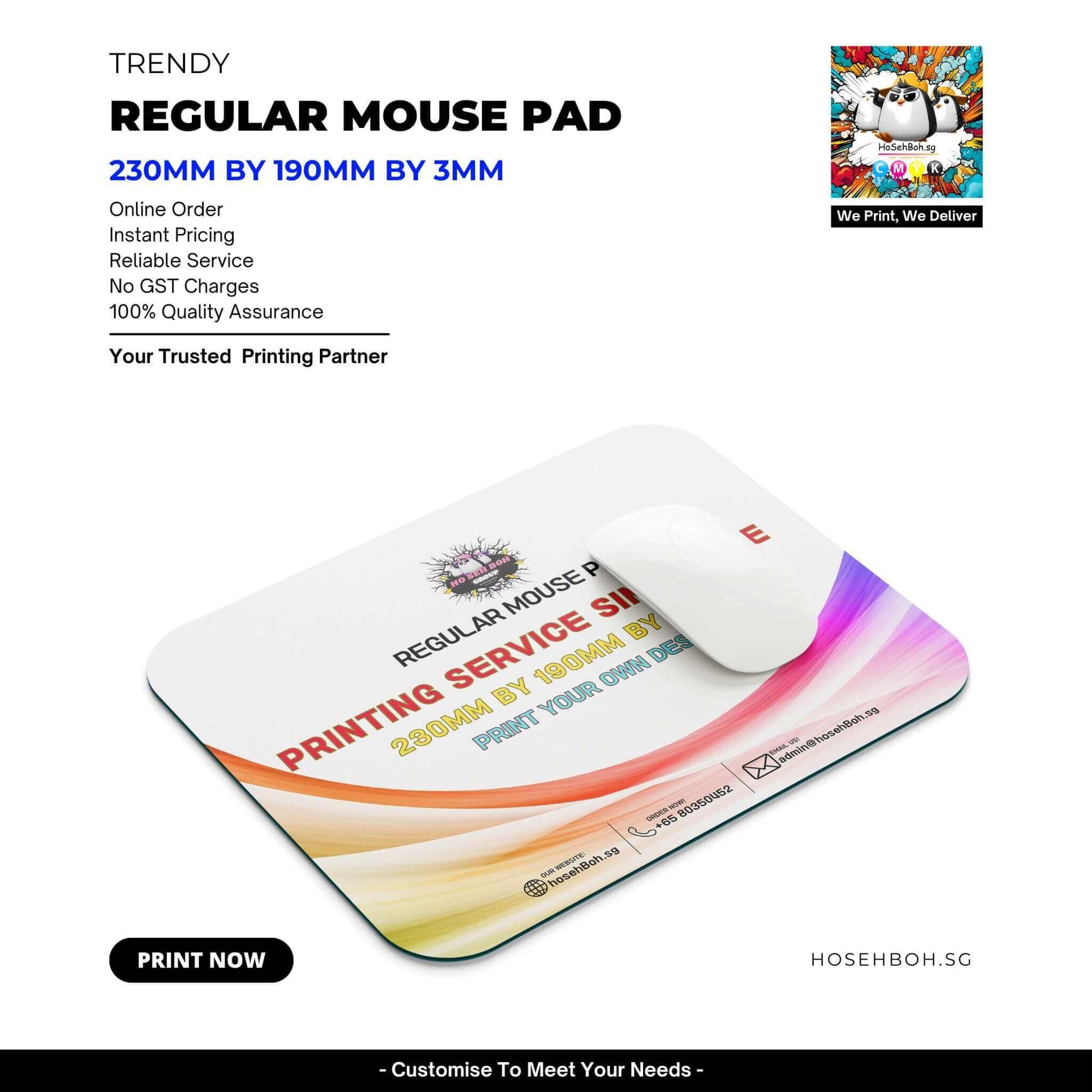 Trendy regular mouse pad showcasing mouse pad printing services in Singapore with vibrant design and guaranteed quality.