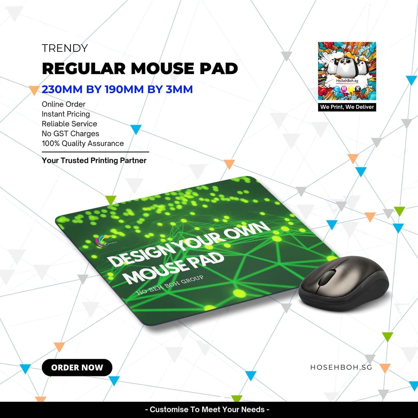 Customizable regular mouse pad available at HoSehBoh.sg. Instant pricing & 100% quality assurance. Order yours today!
