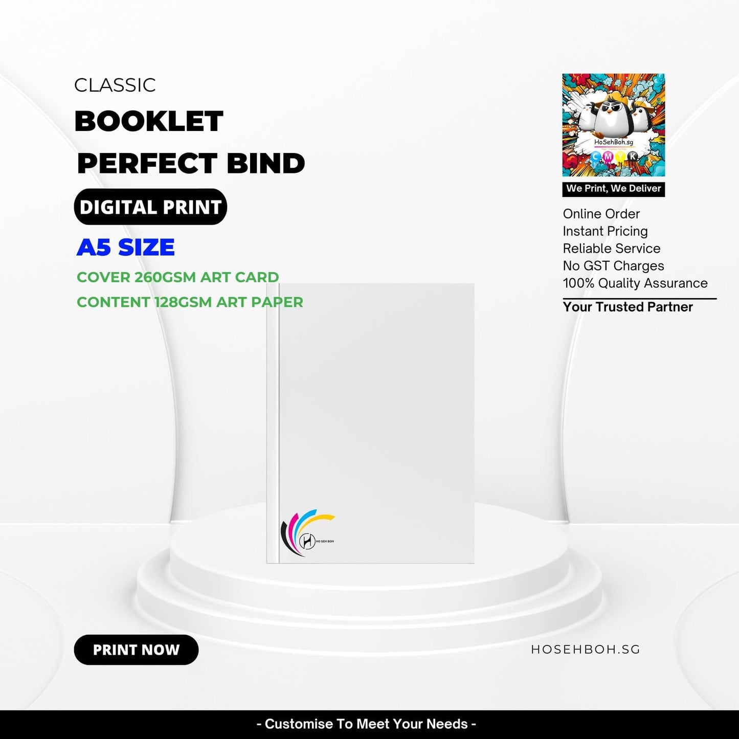 Digital print A5 perfect bind booklet showcasing quality art card and paper for clients in Singapore.