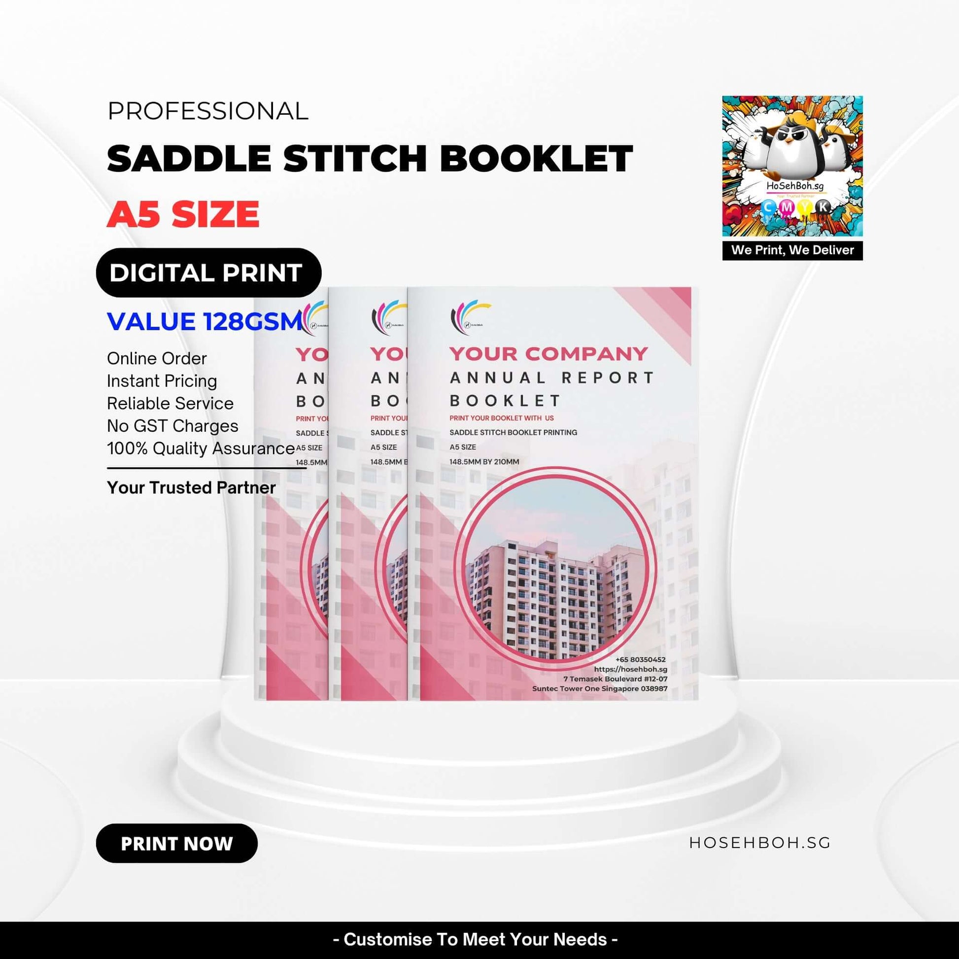 A5 size saddle stitch booklet showcasing professional digital printing services in Singapore.