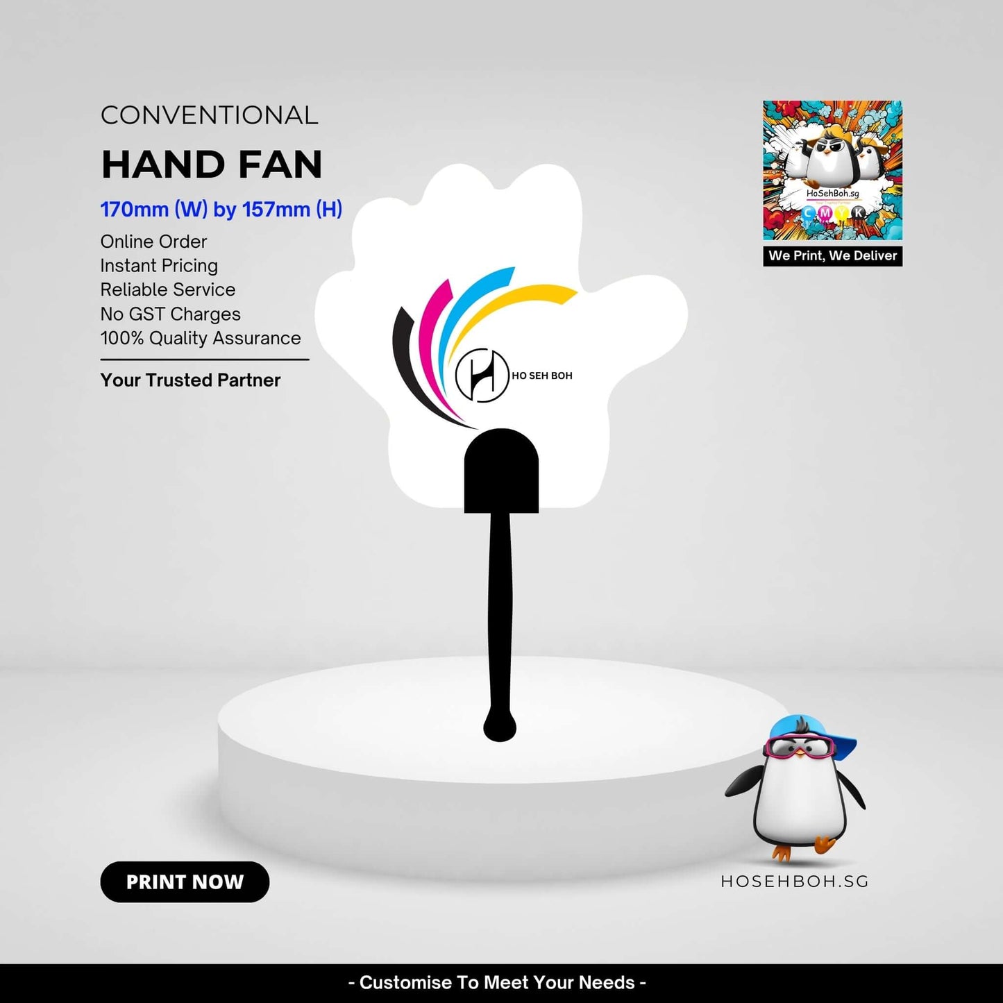 Custom hand fan design in unique hand shape with vibrant colors for effective branding. Cheapest Hand Fan Printing Singapore.