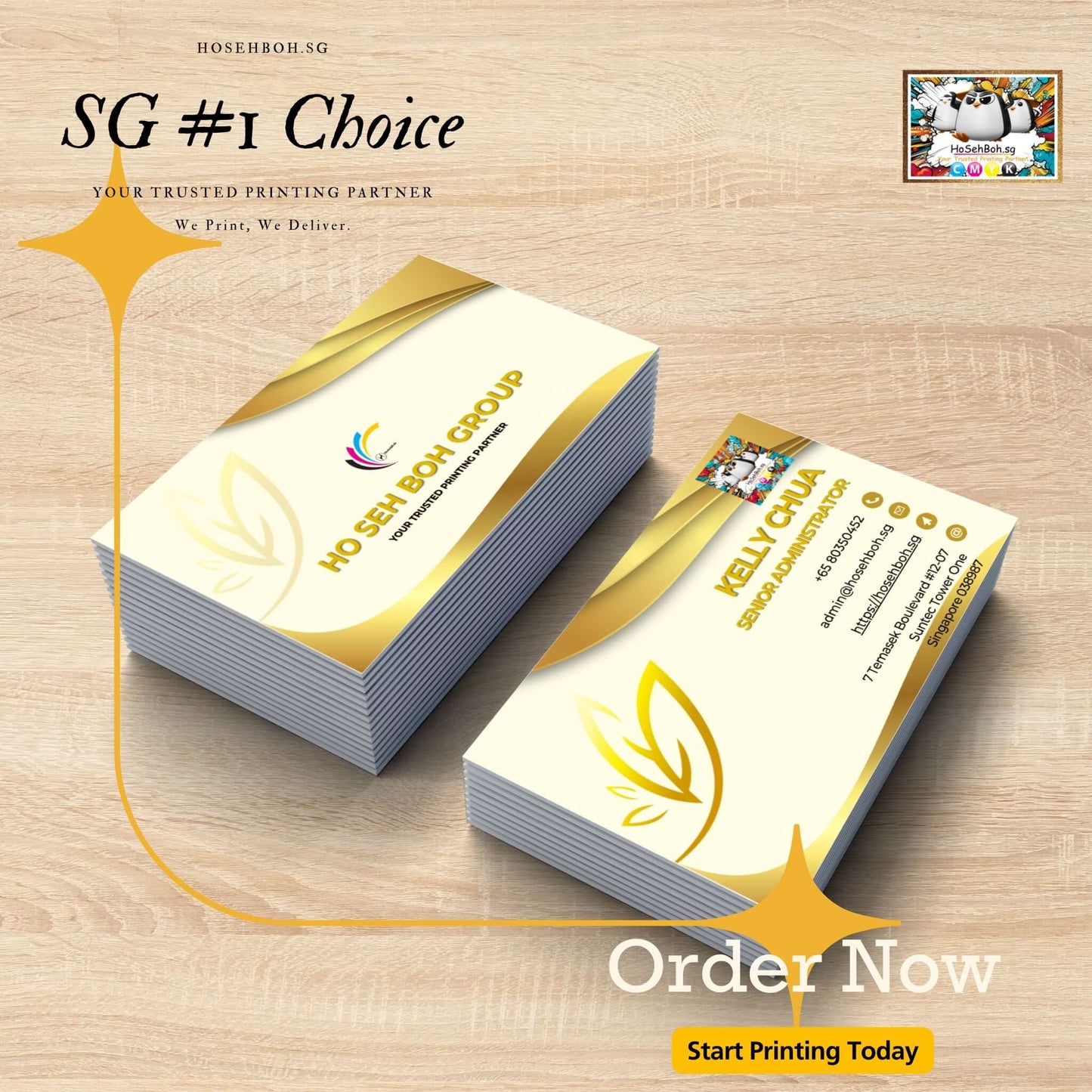 Matt lamination business card design showcasing namecard printing in Singapore with elegant graphics and clear text.