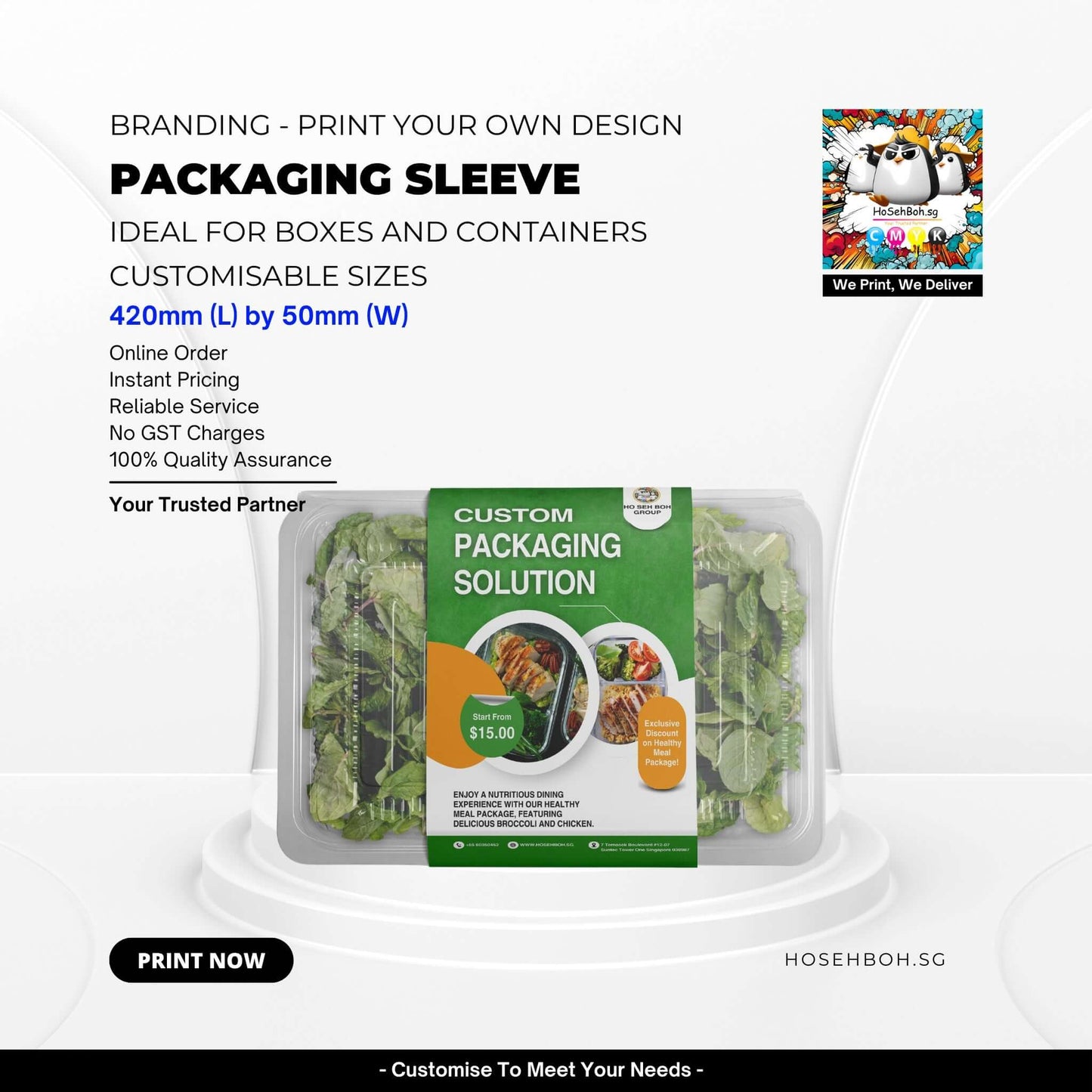 Packaging sleeve printing for boxes and containers, ideal for branding your products with personalized designs.