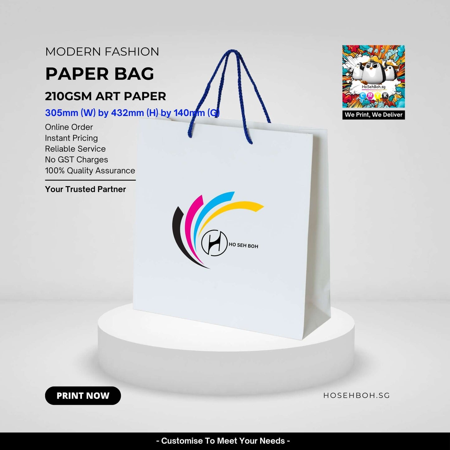 Premium extra Large paper bag printing service in Singapore featuring modern design, perfect for luxury gifting and brand promotion.