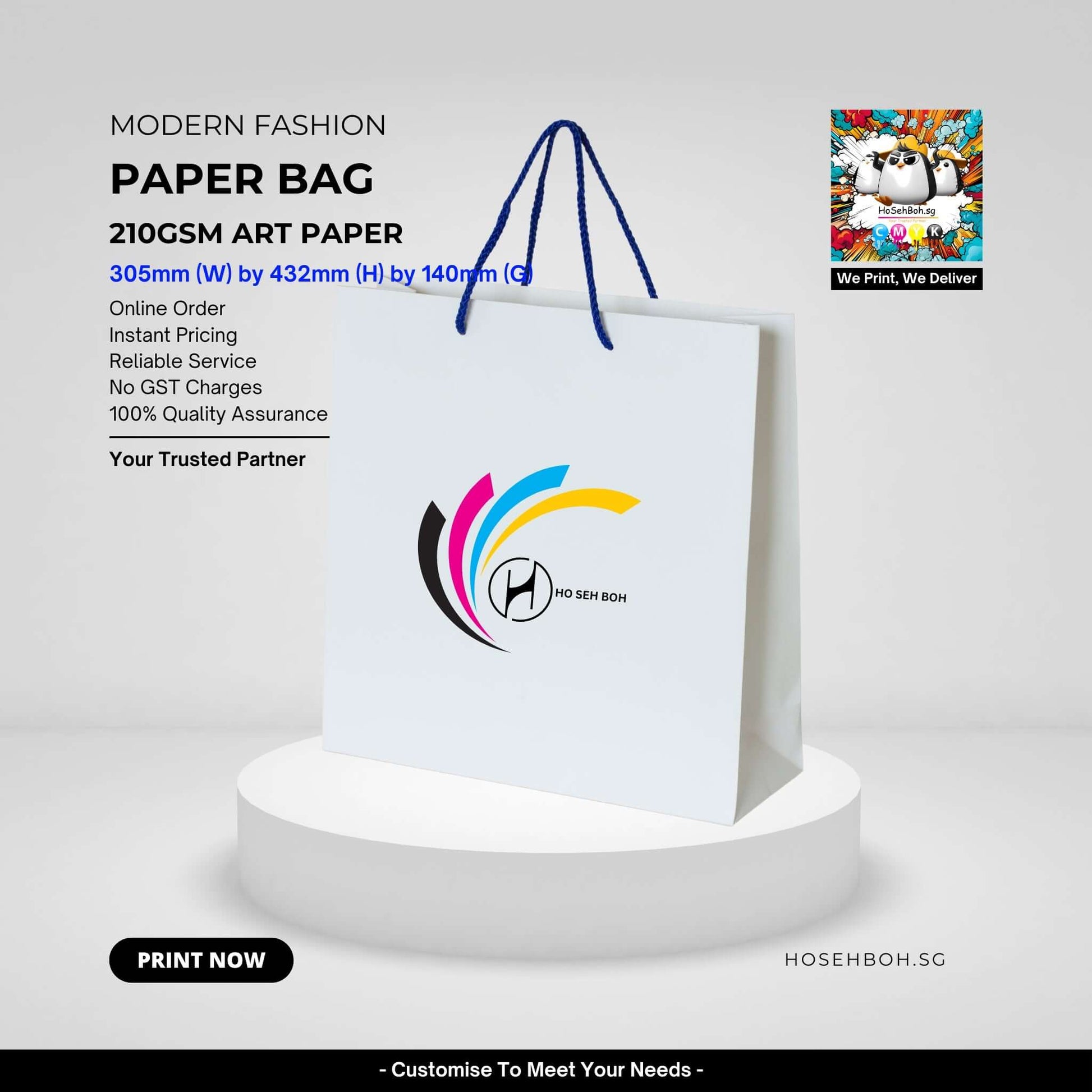 Premium extra Large paper bag printing service in Singapore featuring modern design, perfect for luxury gifting and brand promotion.