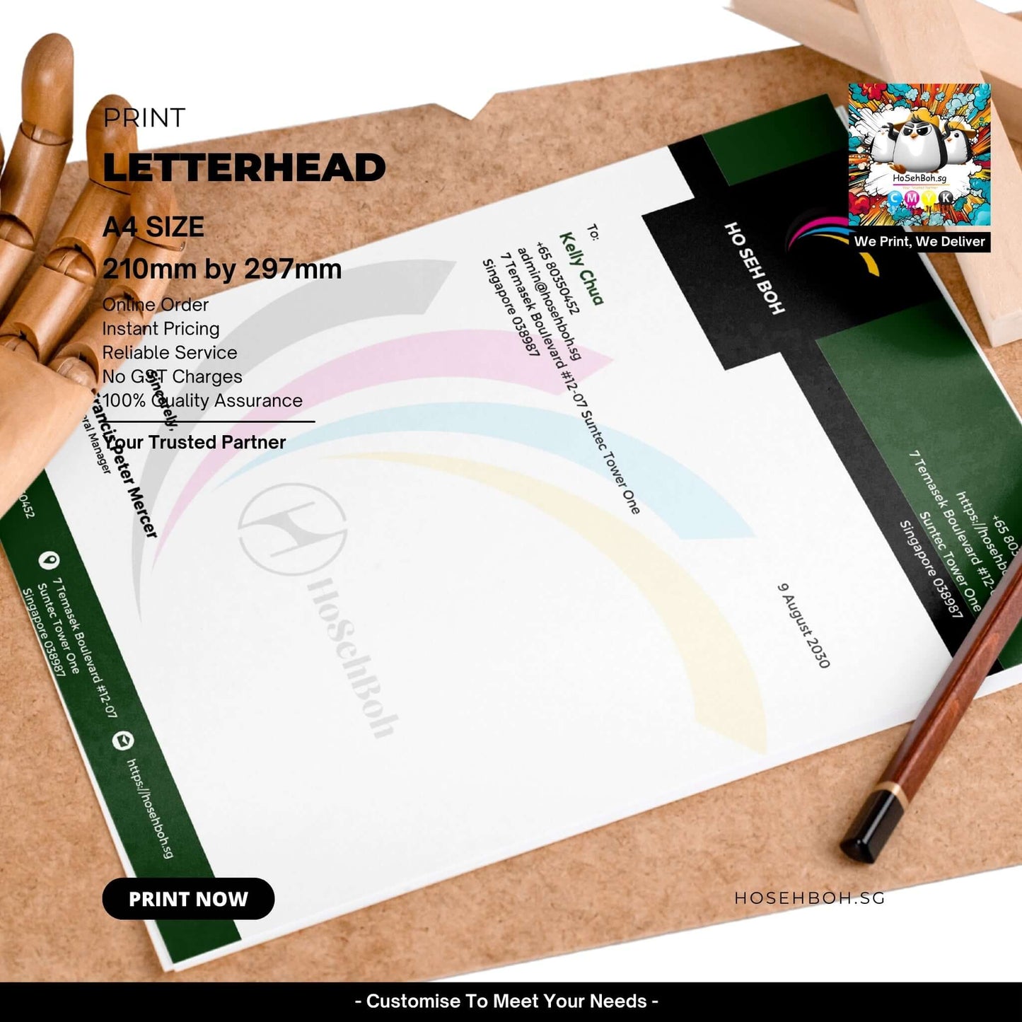 A4 size letterhead design showcasing affordable printing service in Singapore with quality assurance.