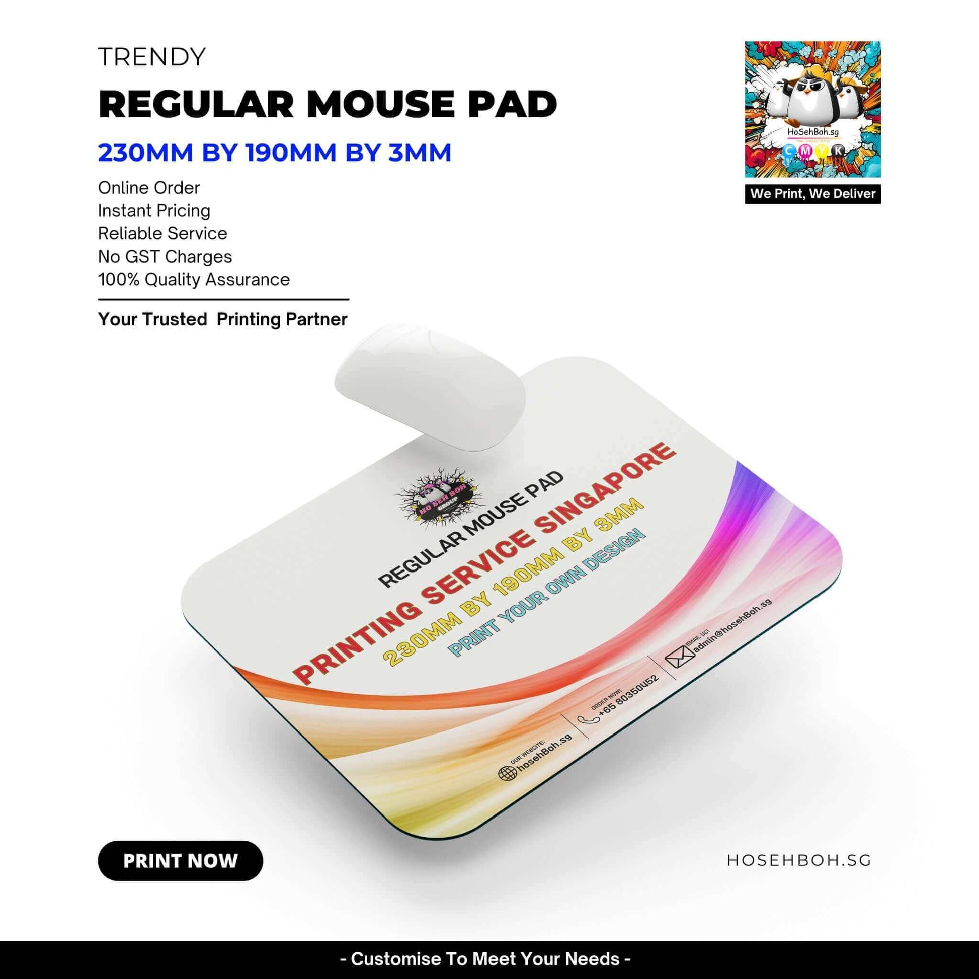 Trendy regular mouse pad showcasing printing service in Singapore, with quality assurance and customization options.