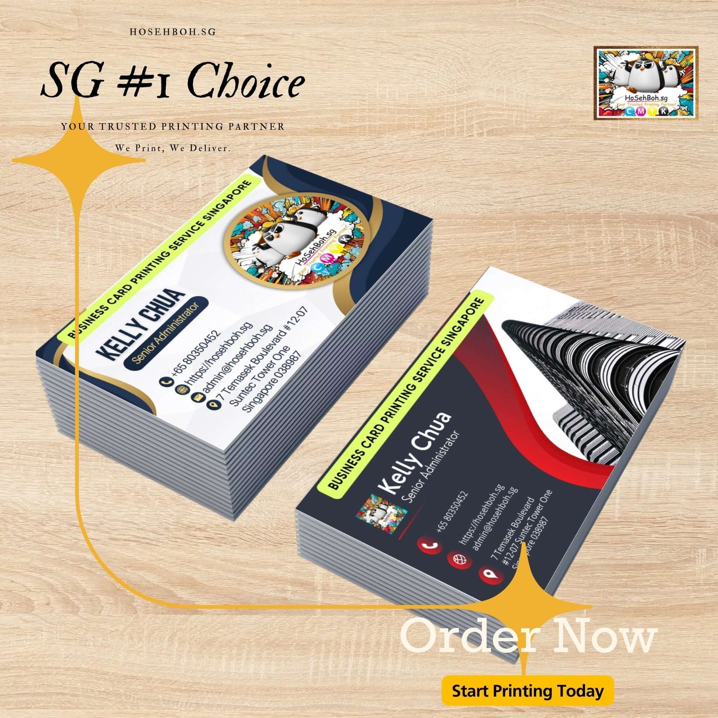 Matt lamination business cards showcasing namecard printing for professional use in Singapore.