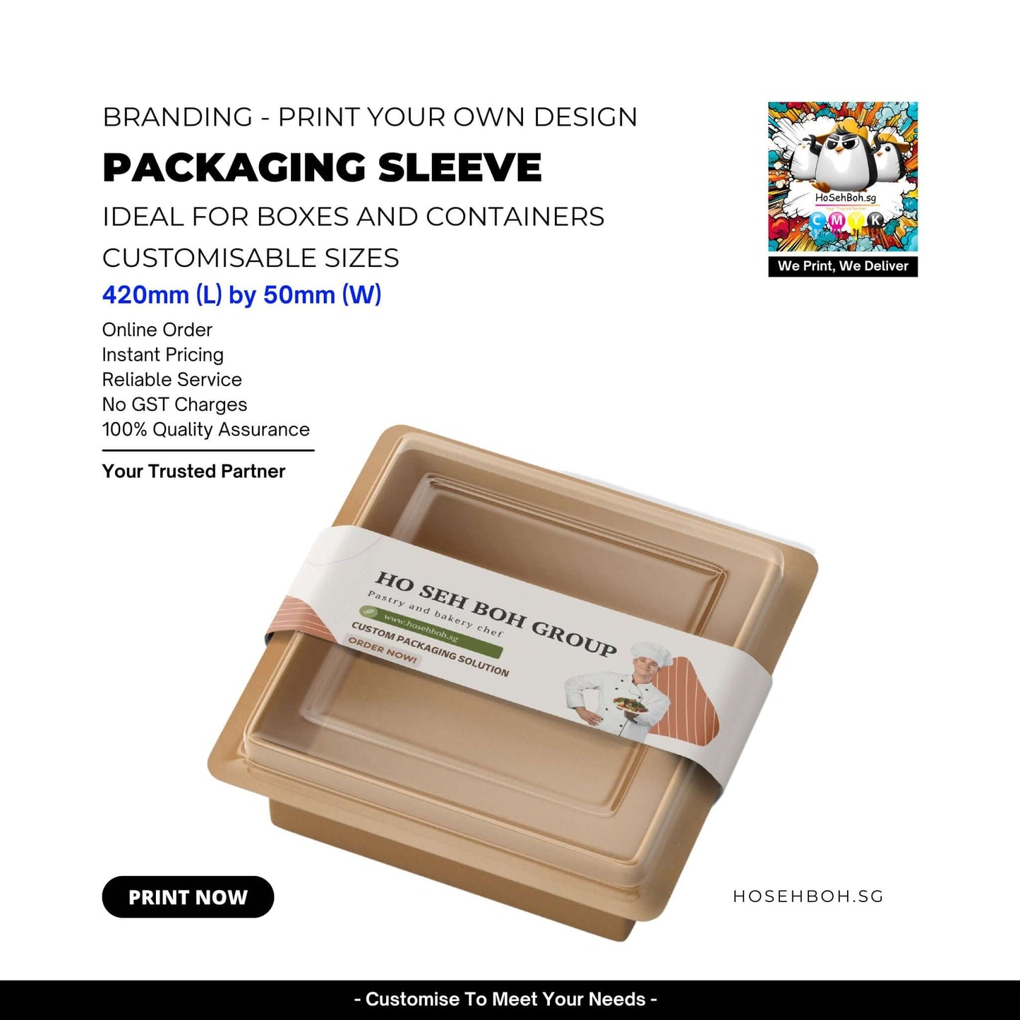 Packaging sleeve printing for boxes and containers, customizable sizes, ideal for branding and design.
