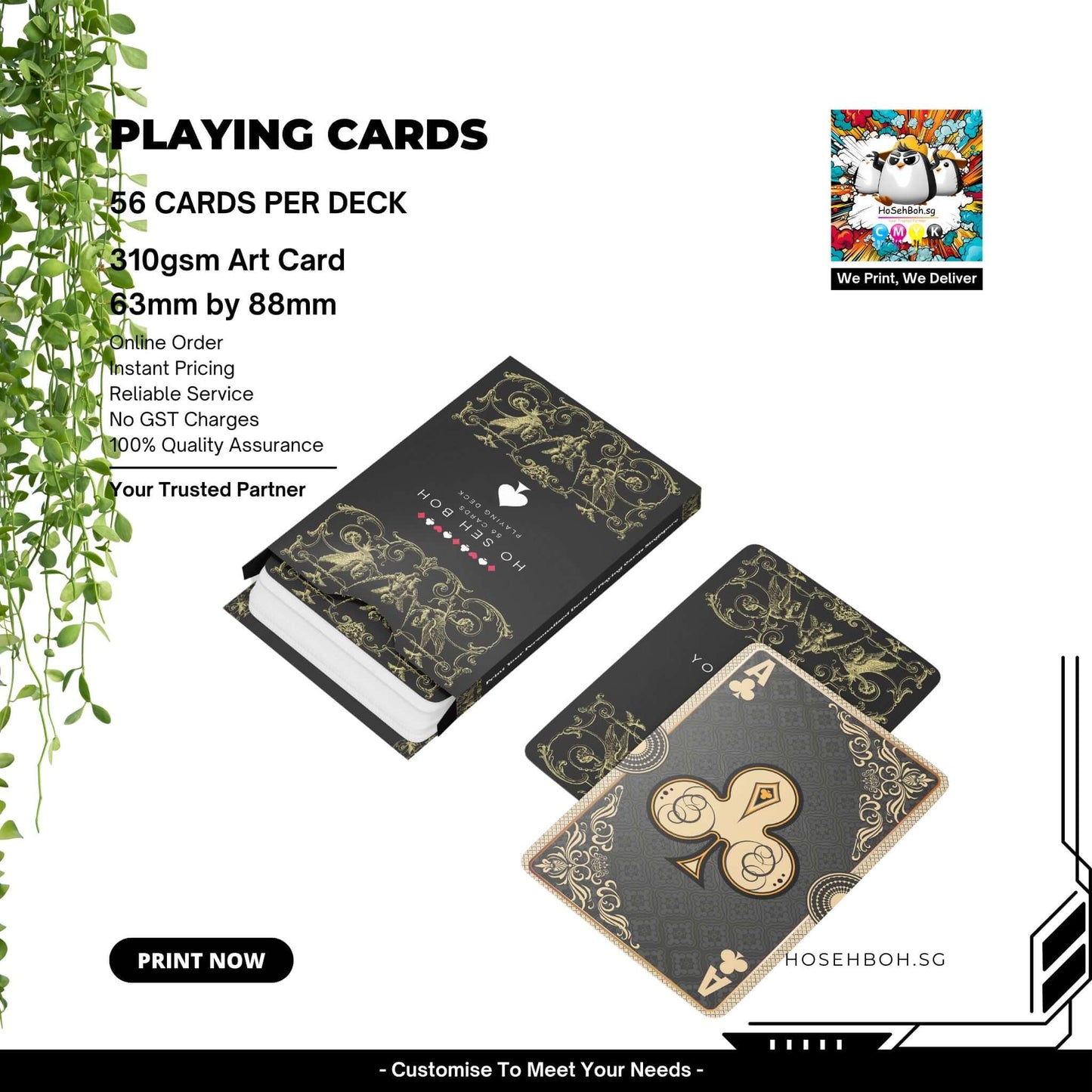 Personalised playing cards from Ho Seh Boh Group, showcasing custom design and quality printing service in Singapore.