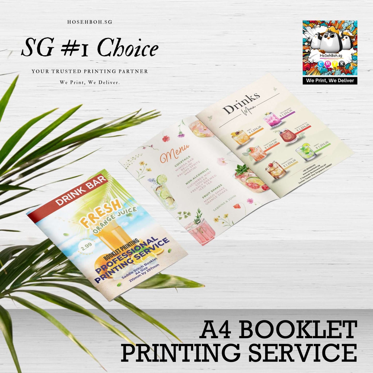 A4 saddle stitch booklet showcasing menu pages, highlighting professional printing service in Singapore.