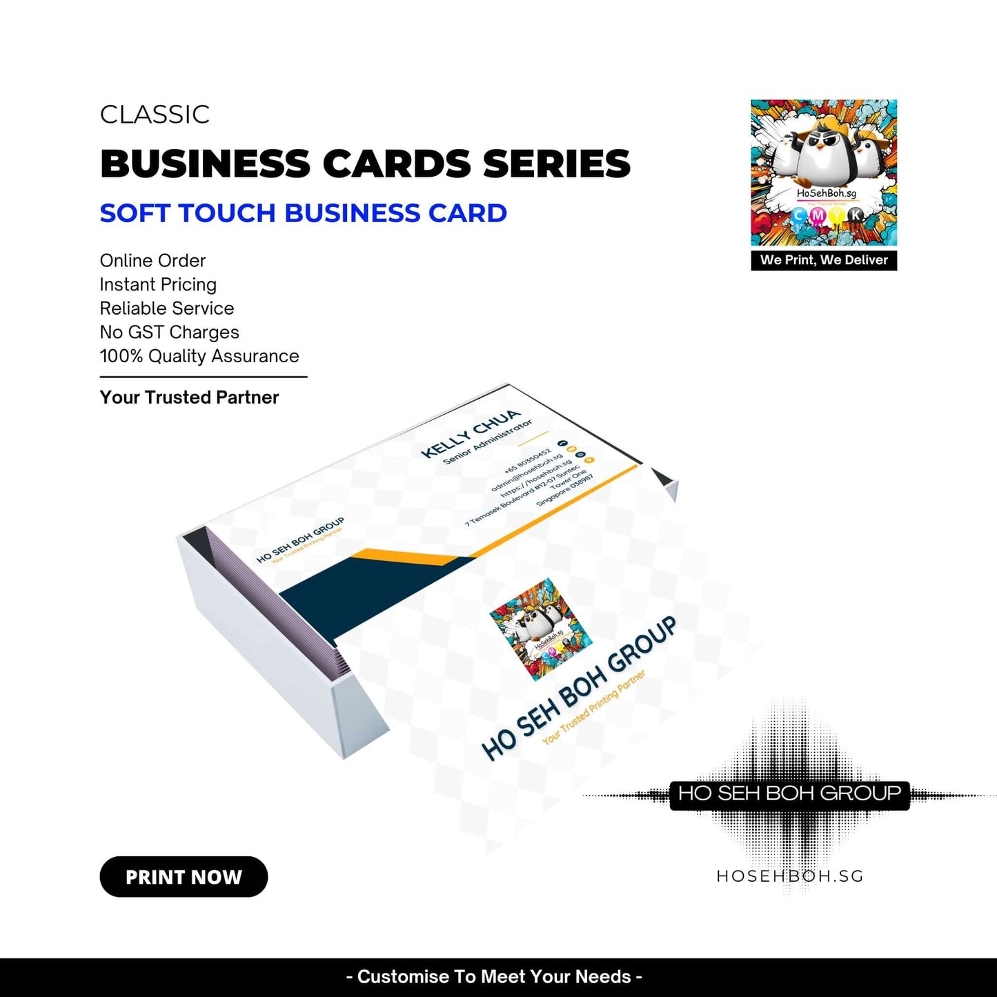 Soft Touch Business Card from Ho Seh Boh Group, showcasing custom design and reliable printing in Singapore.