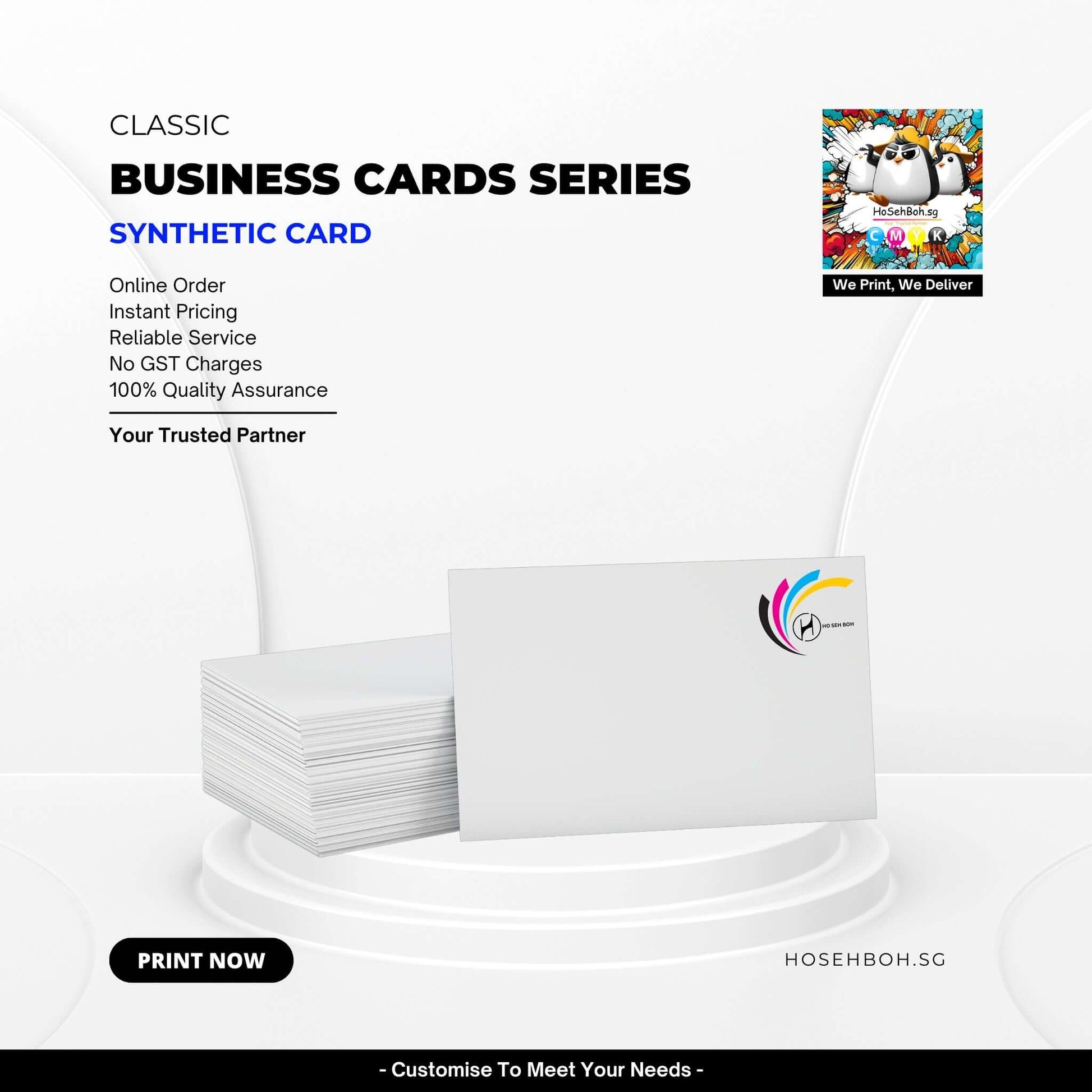 High-quality synthetic business cards by Ho Seh Boh Group in Singapore, featuring instant pricing and reliable service.