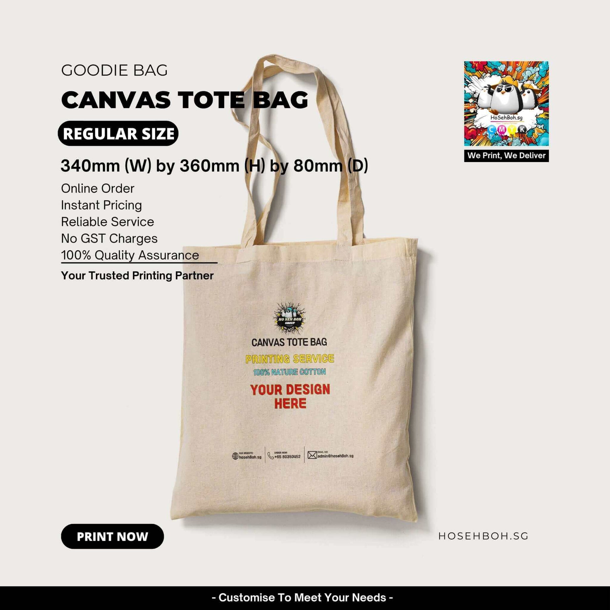 Canvas Tote Bag - Regular Size with custom printing design options and reliable service information.
