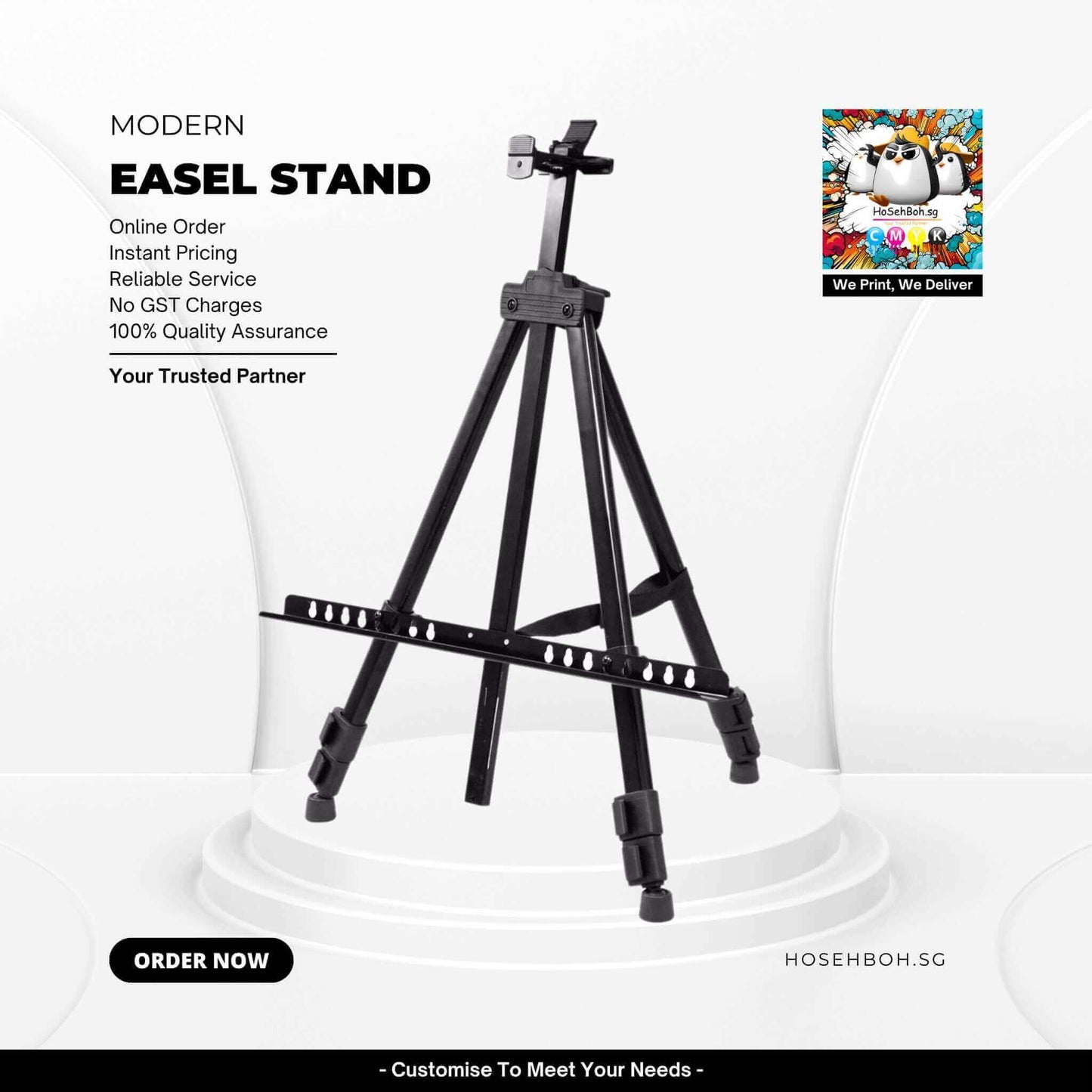 Sleek modern easel stand from Ho Seh Boh Group, perfect for presentations and displays. Available online at competitive prices.