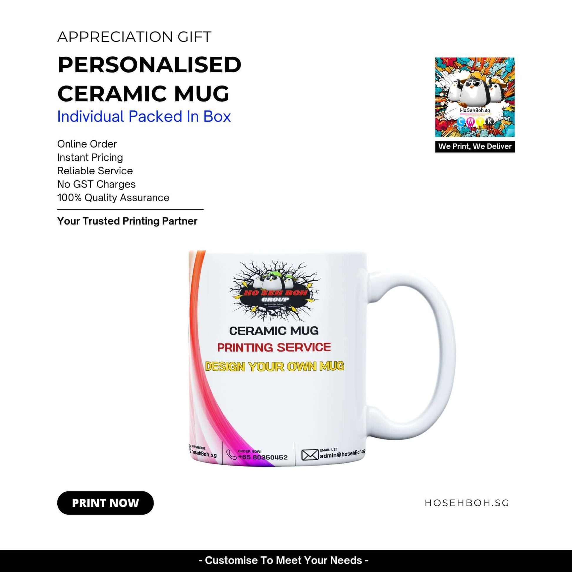 Personalized ceramic mug for gifting, featuring custom design options and quality printing service.