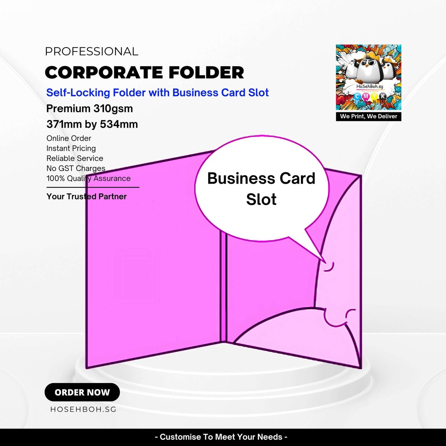 Professional corporate folder design with business card slot, premium 310gsm, ideal for branding and presentations.