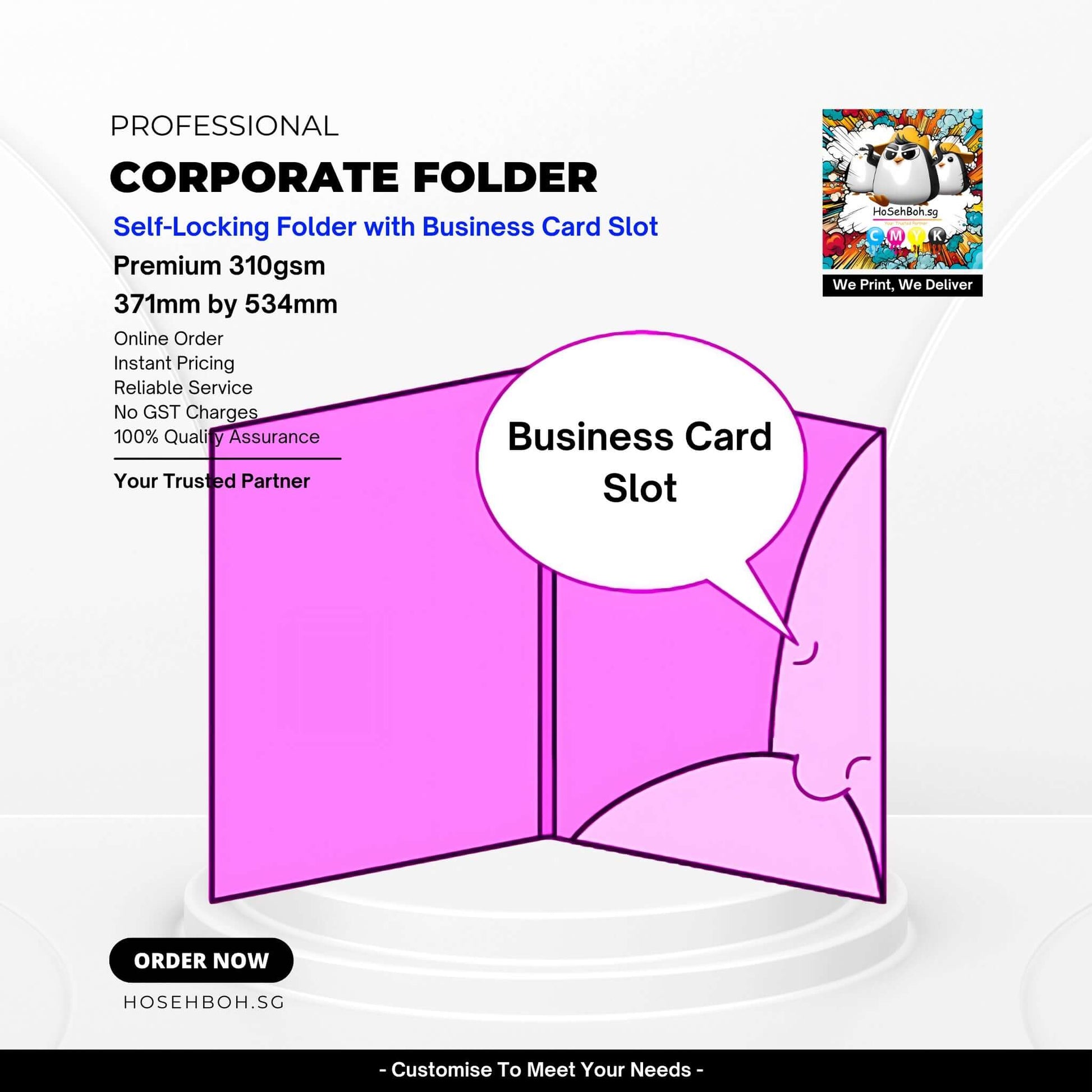 Professional corporate folder design with business card slot, premium 310gsm, ideal for branding and presentations.