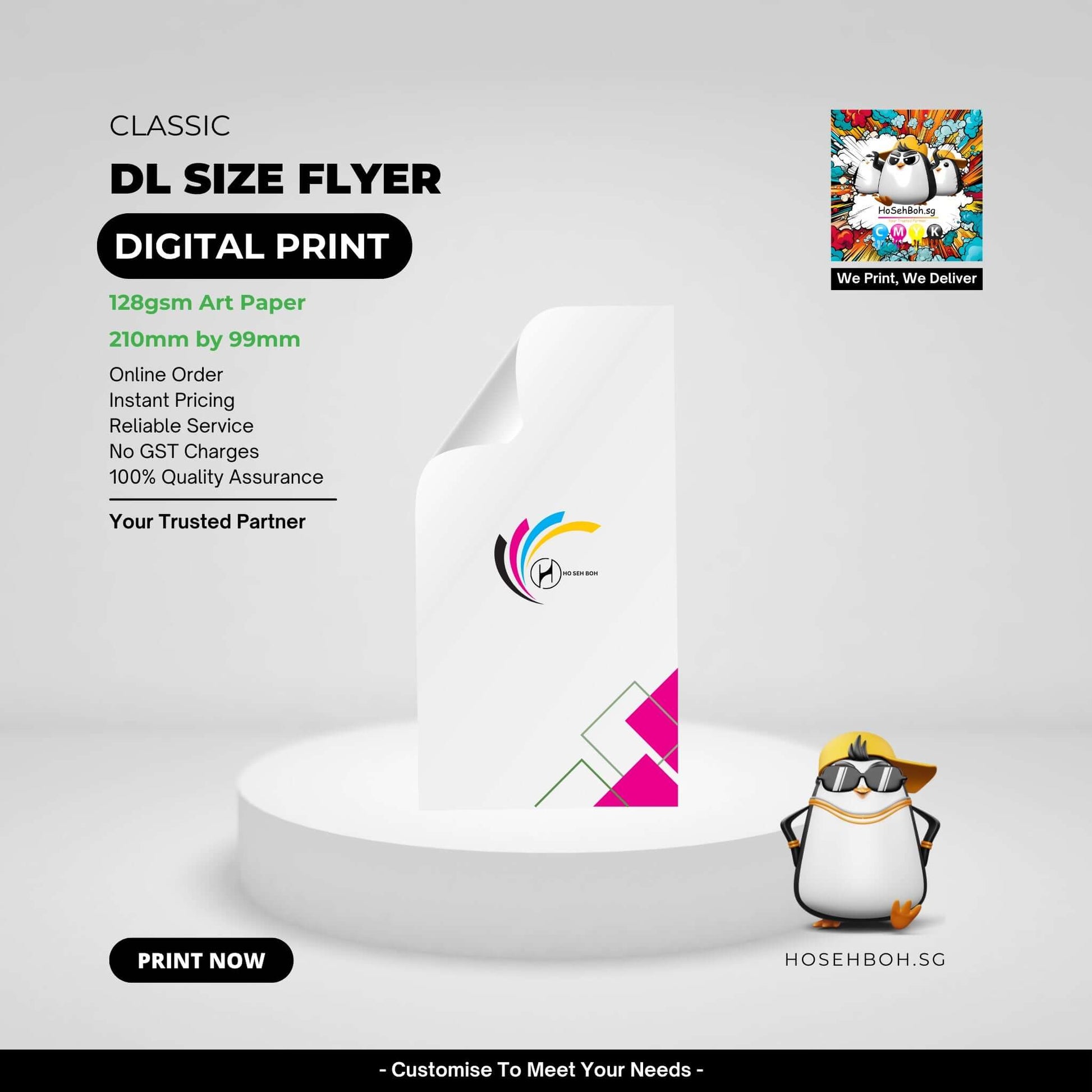 DL Digital Value Print flyer on 128gsm art paper, 210mm x 99mm size, showcasing digital print quality and design.