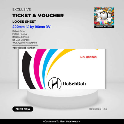 Professional tickets and vouchers Printing, 200mm by 90mm, with vibrant design and quality assurance.