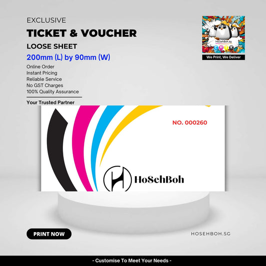 Professional tickets and vouchers Printing, 200mm by 90mm, with vibrant design and quality assurance.