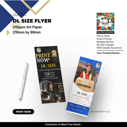 DL size flyers on 310gsm art card showcasing highest print quality and features for marketing in Singapore.