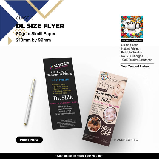 DL size flyers on quality 80gsm simili paper for professional printing services in Singapore, highlighting special offers.