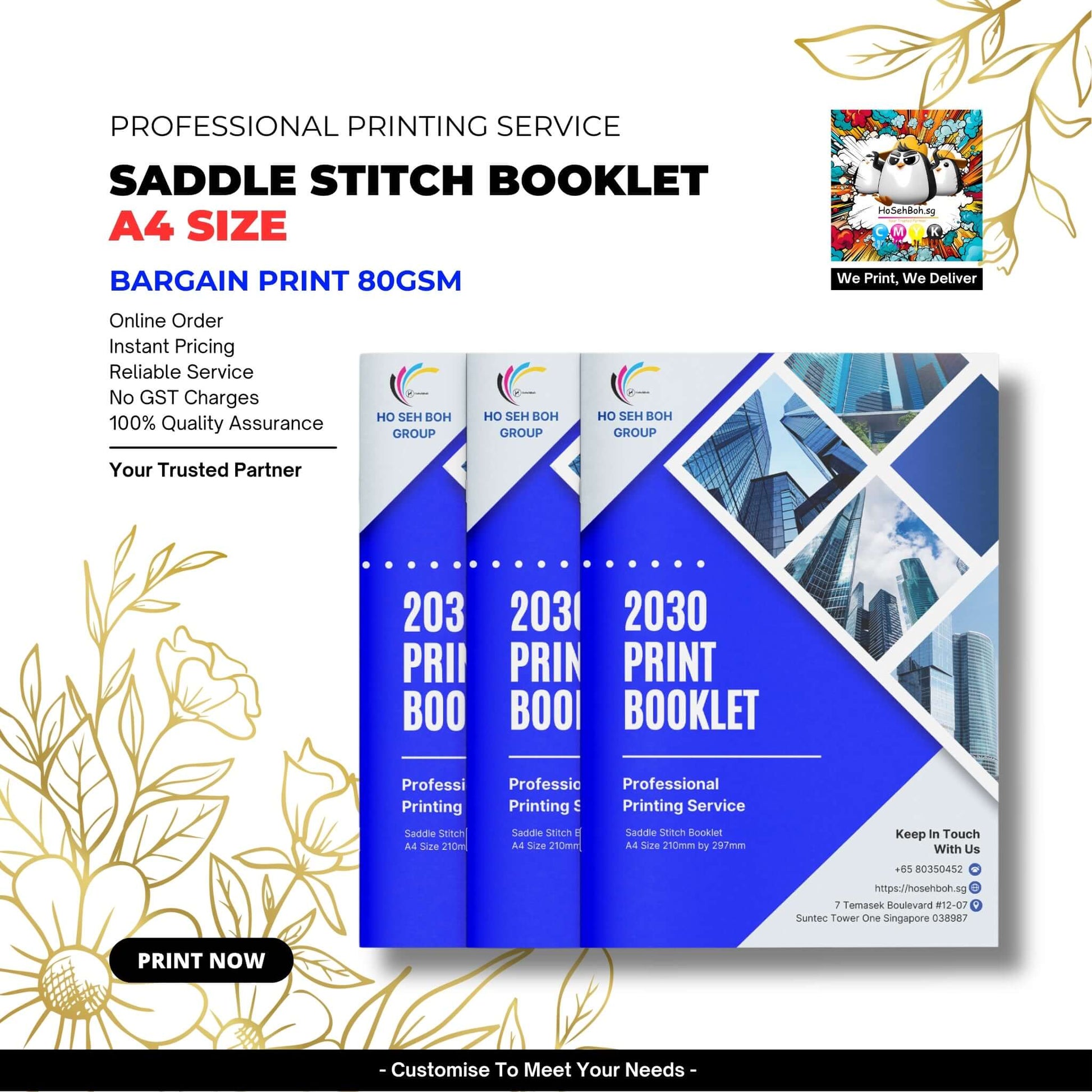 A4 size saddle stitch booklet from Ho Seh Boh, showcasing professional printing service in Singapore.