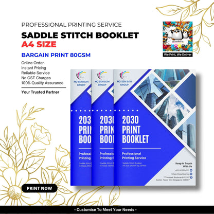 A4 size saddle stitch booklet from Ho Seh Boh, showcasing professional printing service in Singapore.