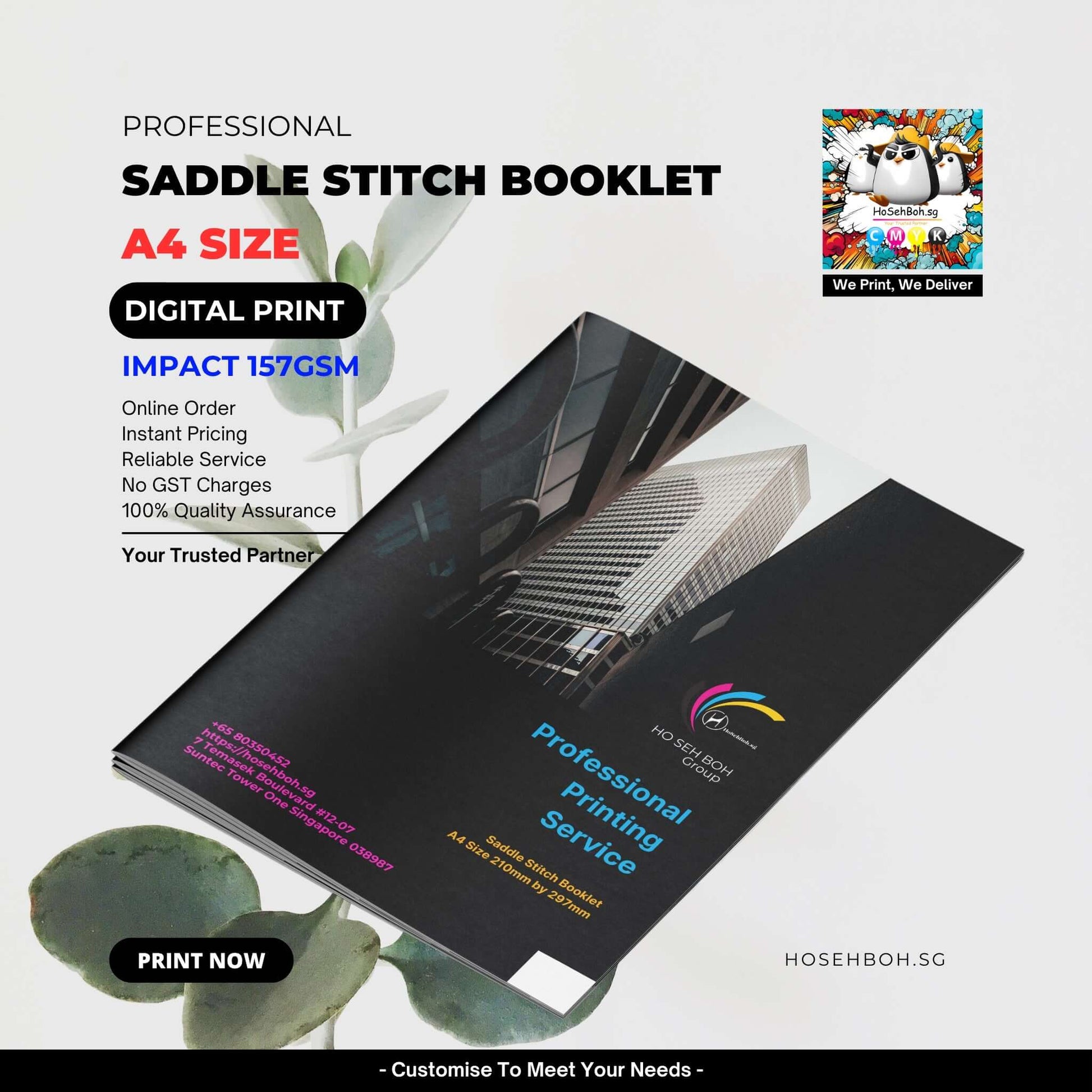 A4 size saddle stitch booklet displaying professional digital printing service features in Singapore.