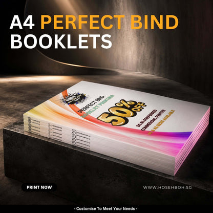 A4 Perfect Bind Booklet - Premium Value Print showcasing discount promotional offer on a sleek, stacked booklet design.
