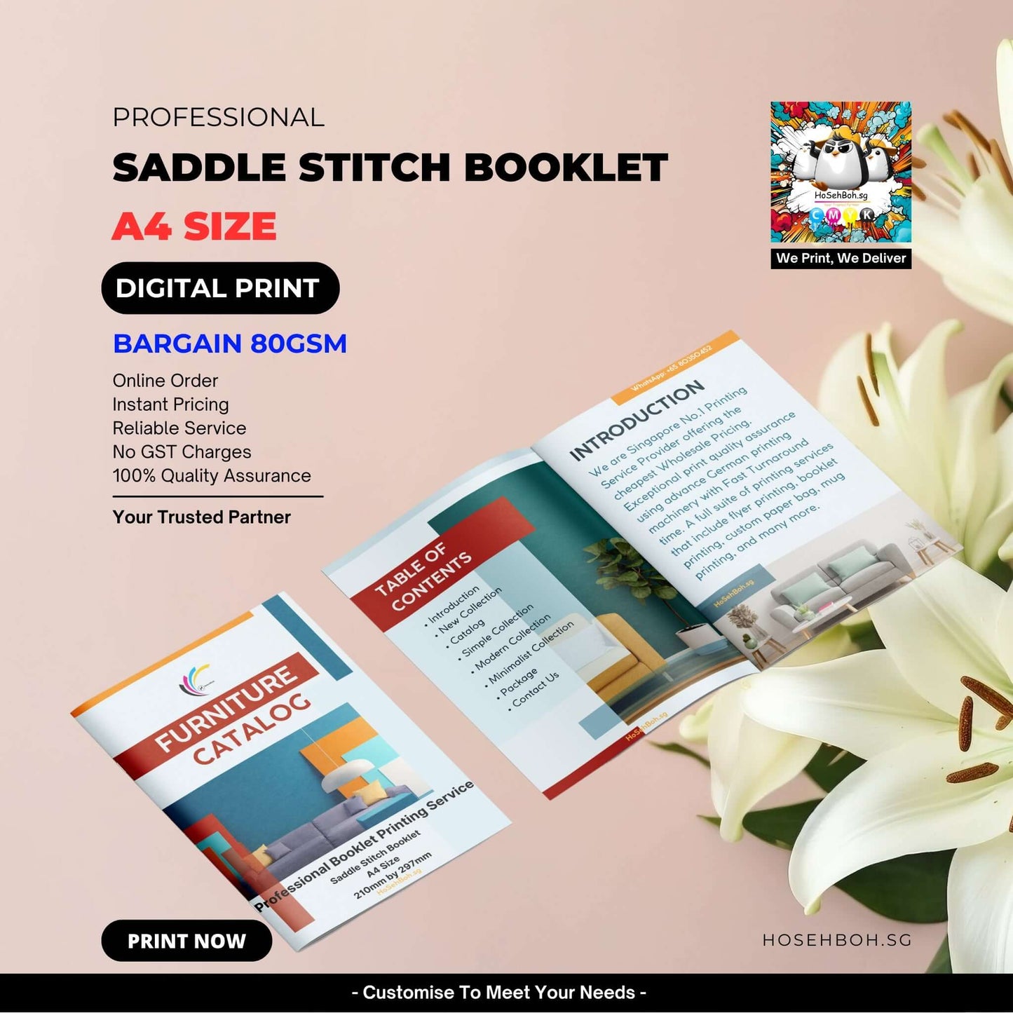 A4 saddle stitch booklet showcasing digital printing service in Singapore with instant pricing and quality assurance.
