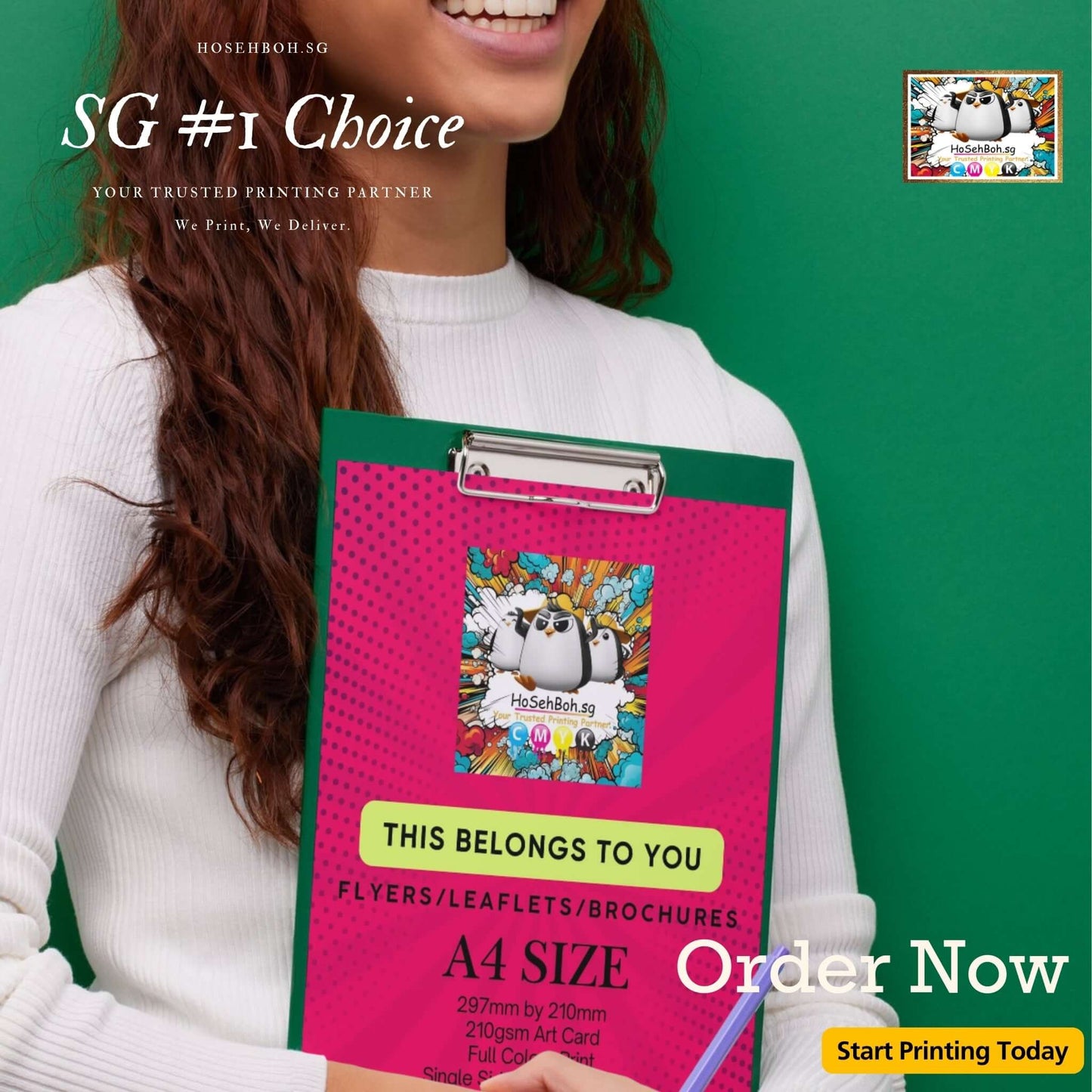 A4 Flyer printed on 210gsm Art Card, showcasing vibrant colors and durable design. Order professional printing services in Singapore.