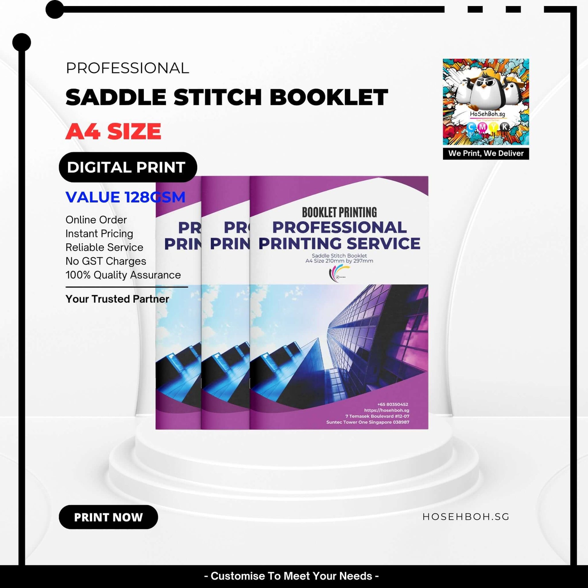 Professional A4 saddle stitch booklet showcasing digital printing services in Singapore.