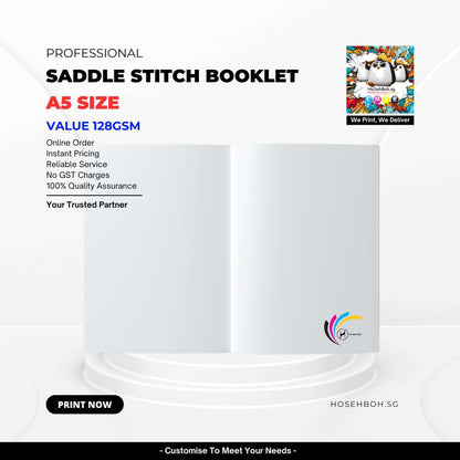 A5 saddle stitch booklet with quality assurance and online ordering at affordable prices in Singapore.