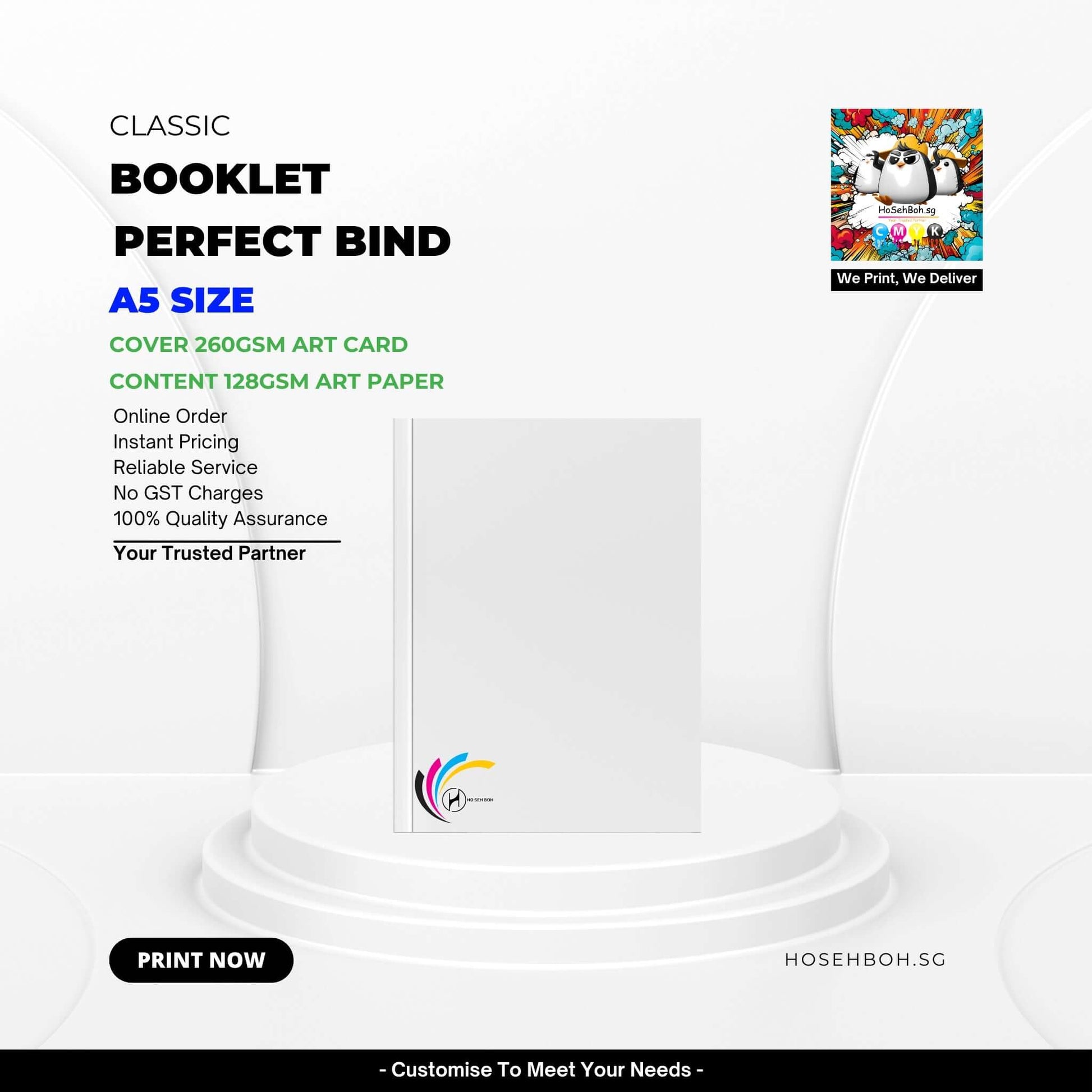 A5 Perfect Bind Booklet with 260gsm art card cover and 128gsm content, available for online order and instant pricing.