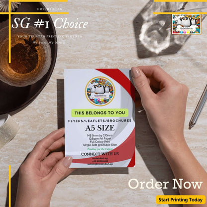 Affordable A5 digital printing service leaflet showcasing flyer details and design, perfect for marketing in Singapore.